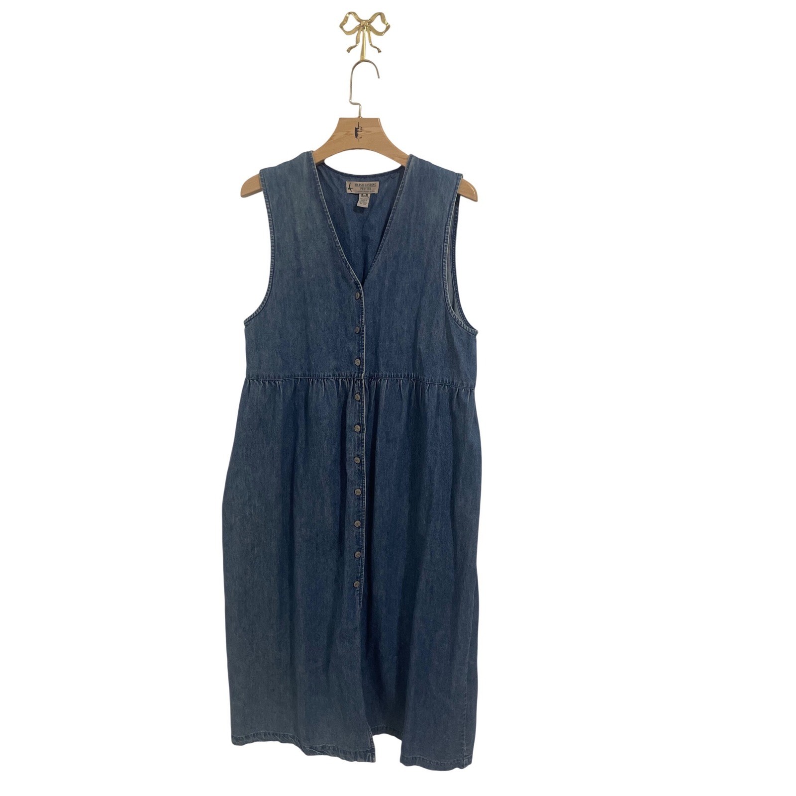Marsh Landing Vintage Denim Midi Dress Petite Sleeveless Button Front Blue PL