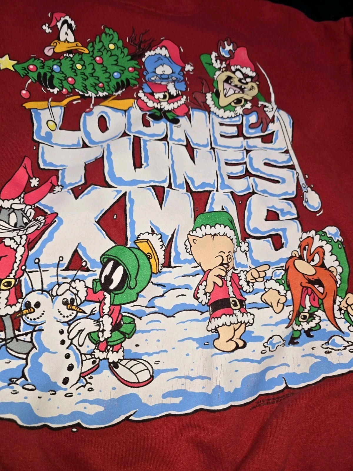 Vintage Warner Bros Ugly Christmas Sweater Taz Bugs Martian Daffy
