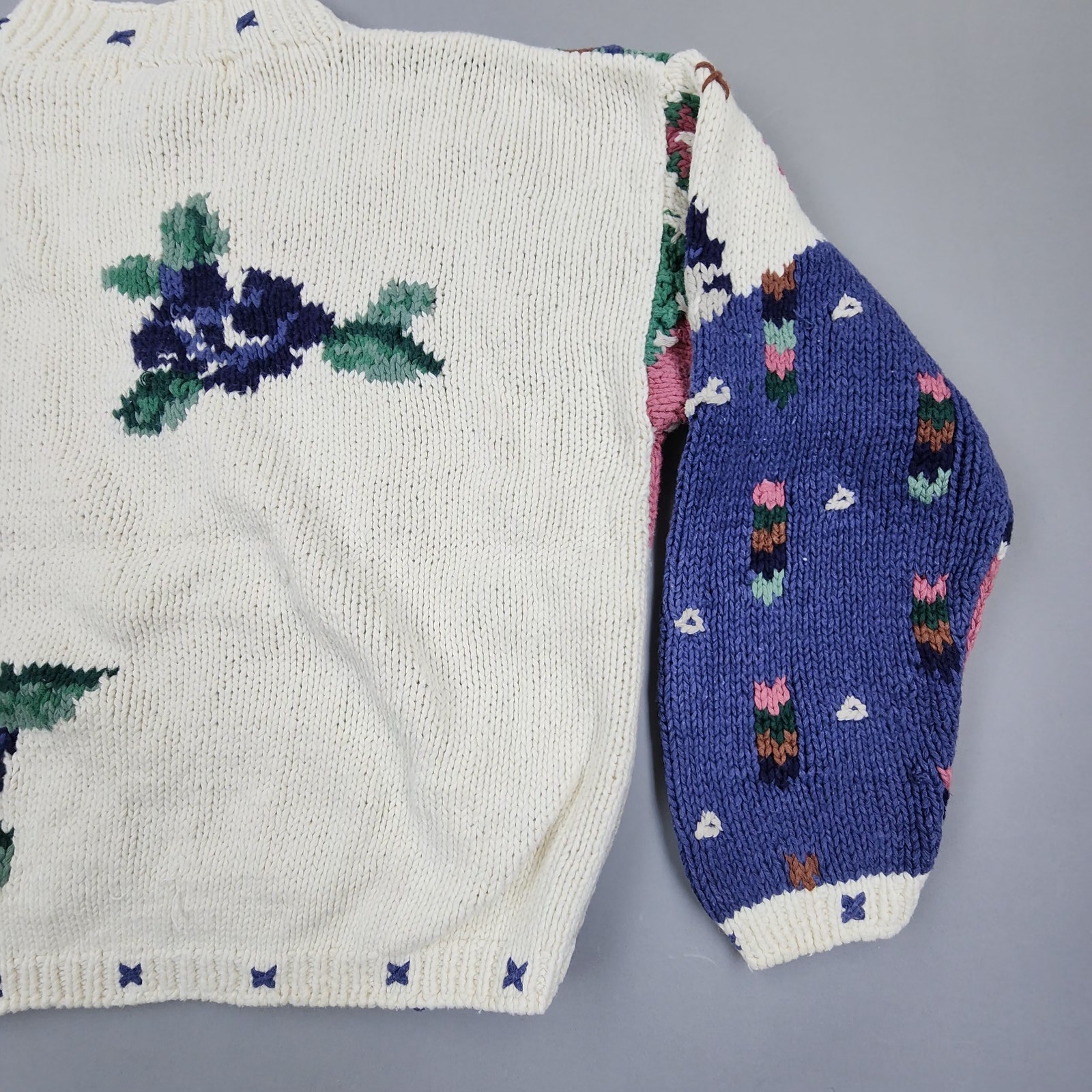 Vtg 80s 90s Paris Sport Club Patchwork Chunky Cropped Sweater Womens M
