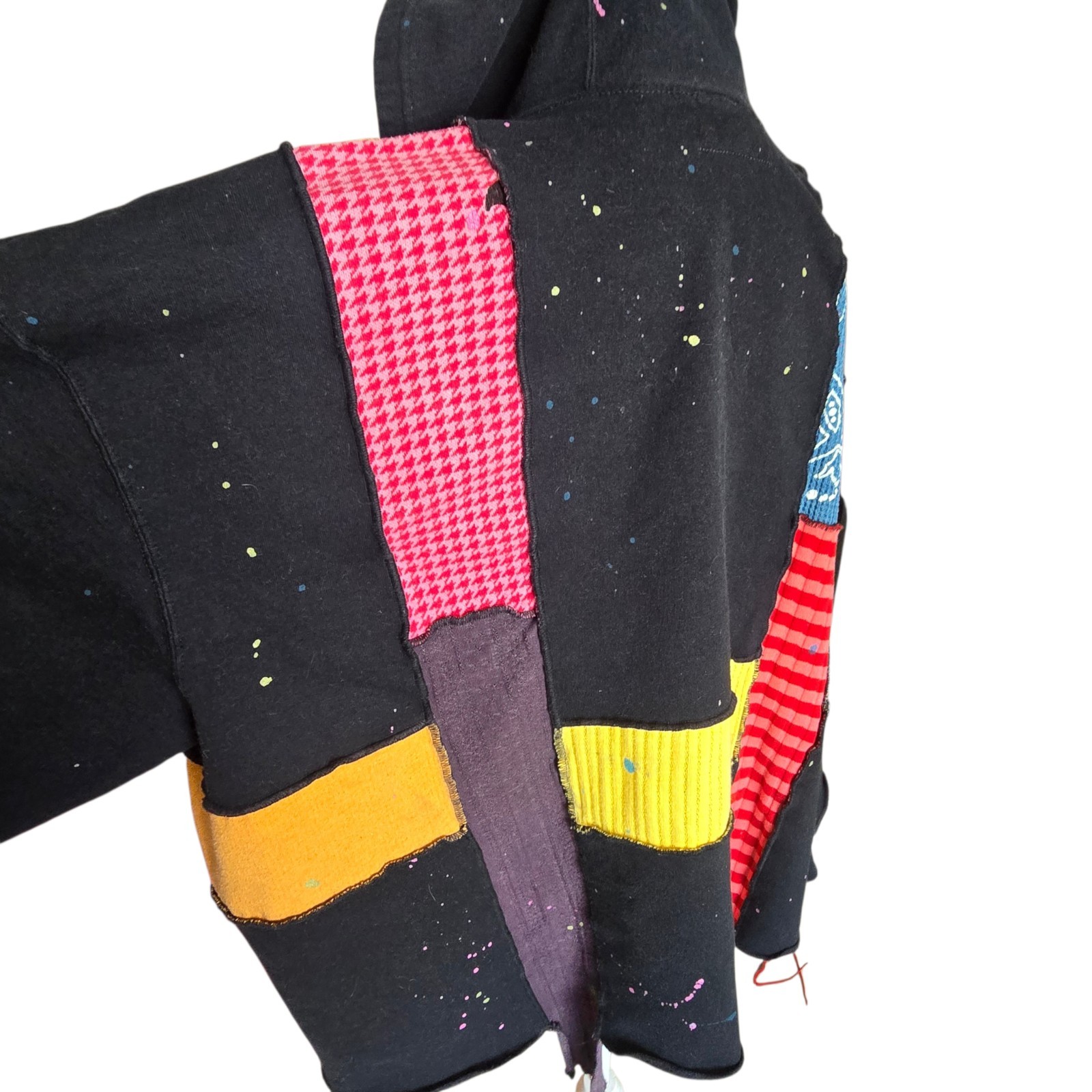 RareVintage Patchwork Mixed Media Artistic Grunge Boho Hippie Hooded Button Down