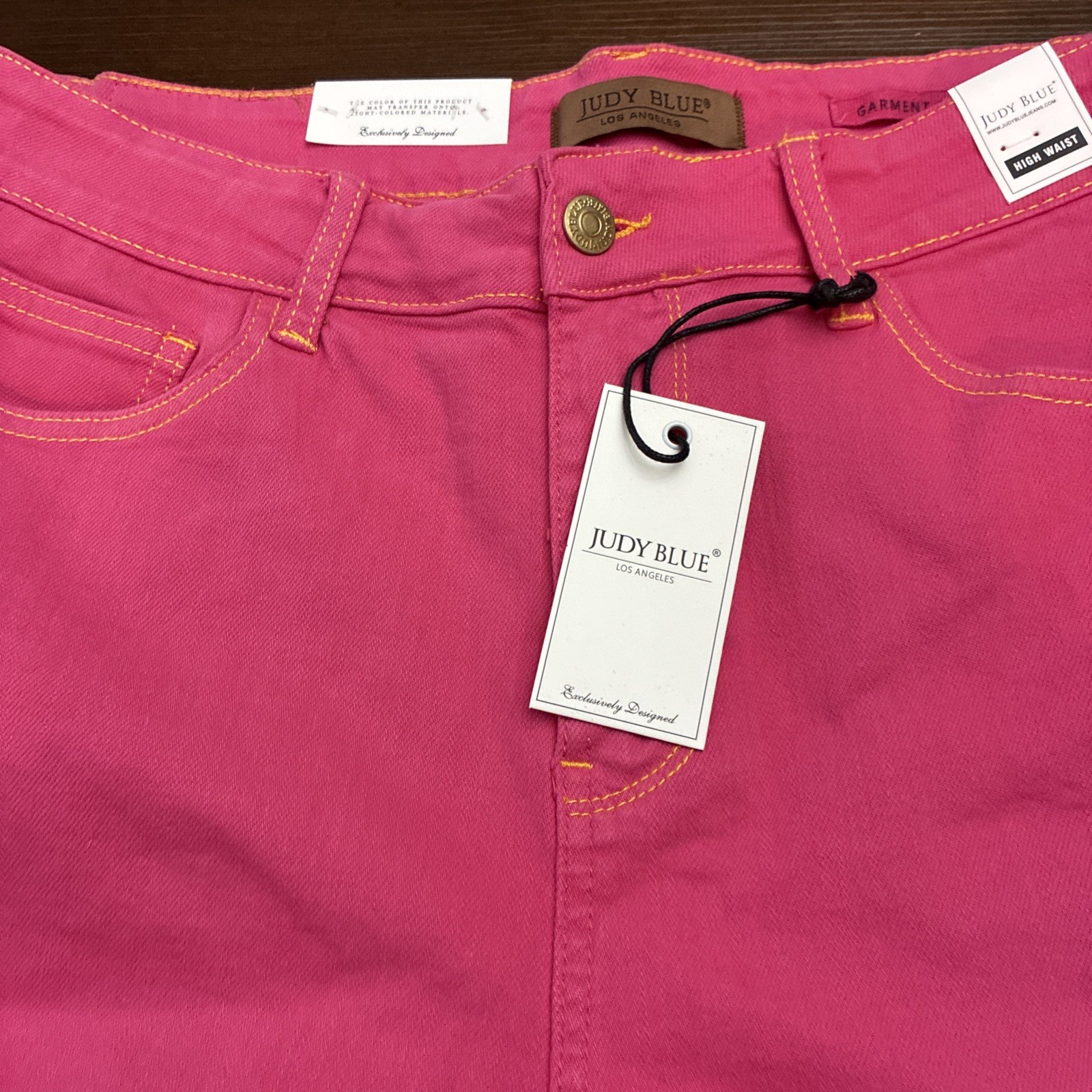 Judy Blue High Rise Denim Shorts 1XL Pink Garment Dyed Embroidery 150266 NWT