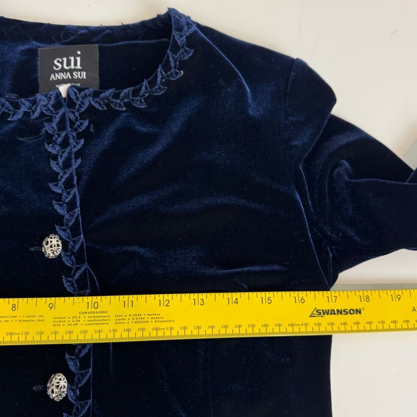 Vintage Anna Sui Embroidered Blue Velvet Blazer 38/S *Missing Button