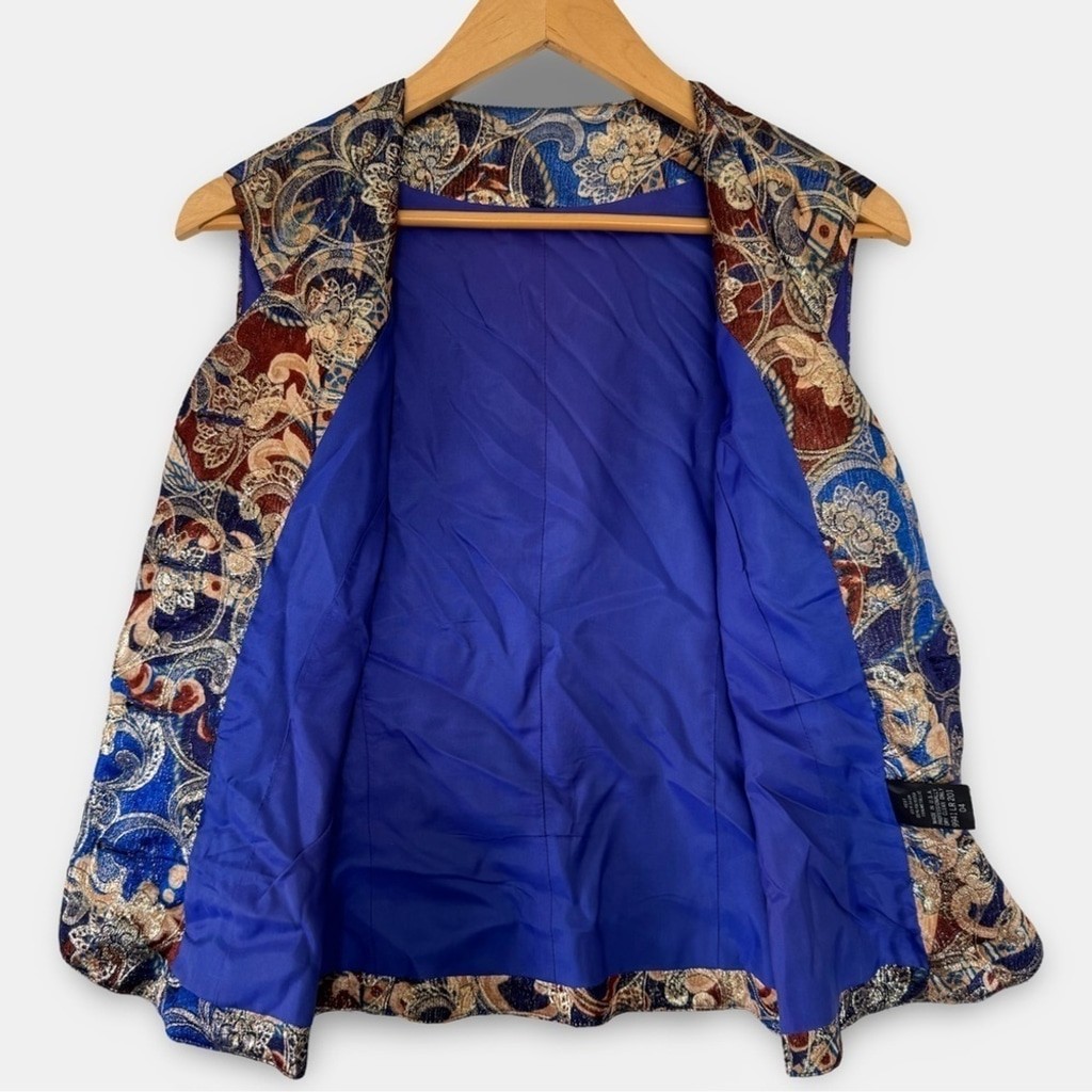 Vintage Tapestry paisley fancy metallic Vest Unisex blue and gold