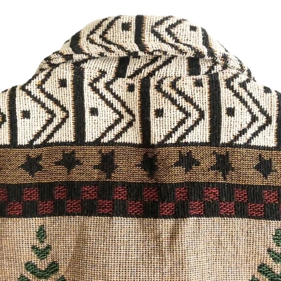 Vtg Painted Pony Tapestry Cotton Adirondack Bear Pine Tree Tribal Vest Womens L