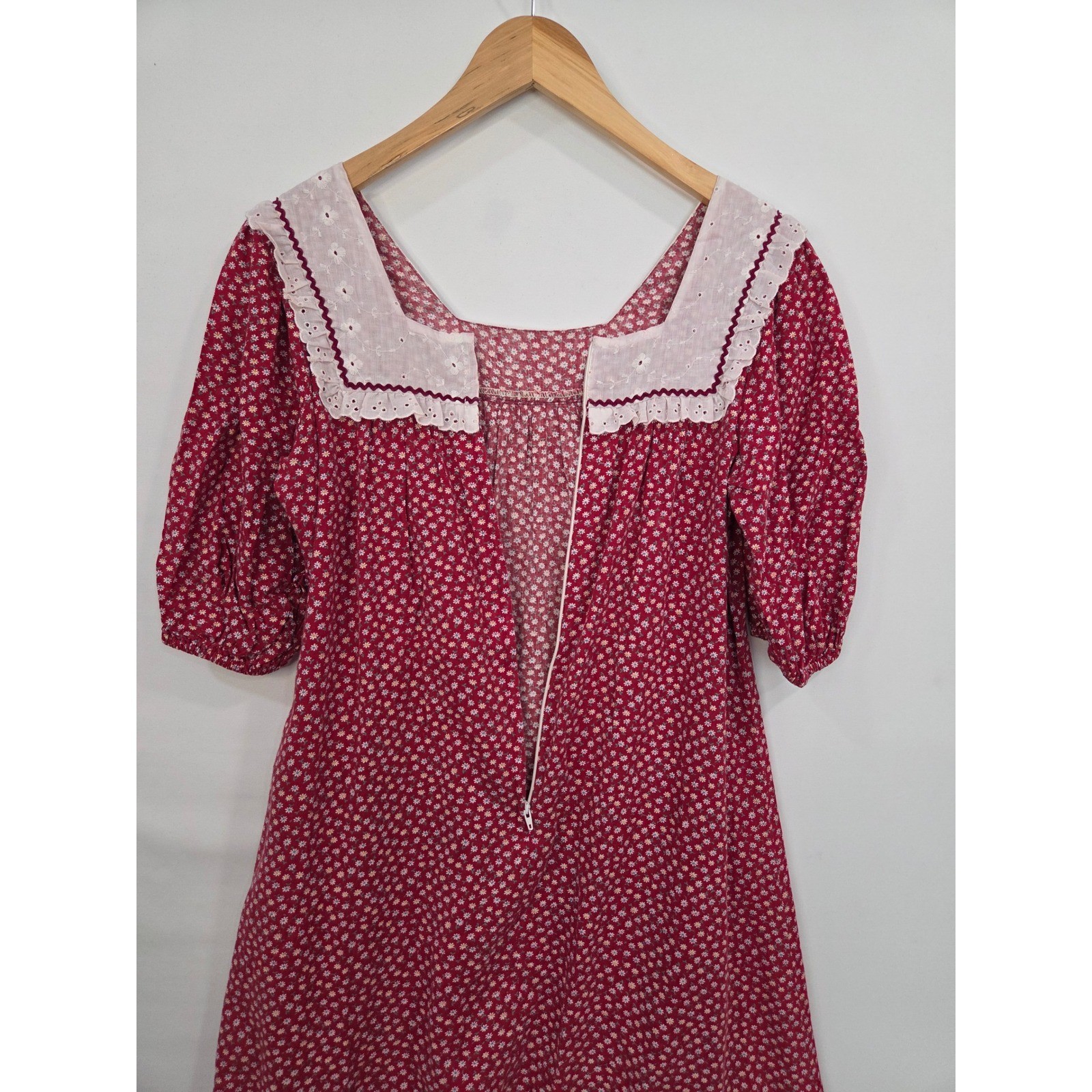 McInerny Vtg 70s Hawaiian Floral Cotton Prairie Maxi Dress S Eyelet Yoke Tiered