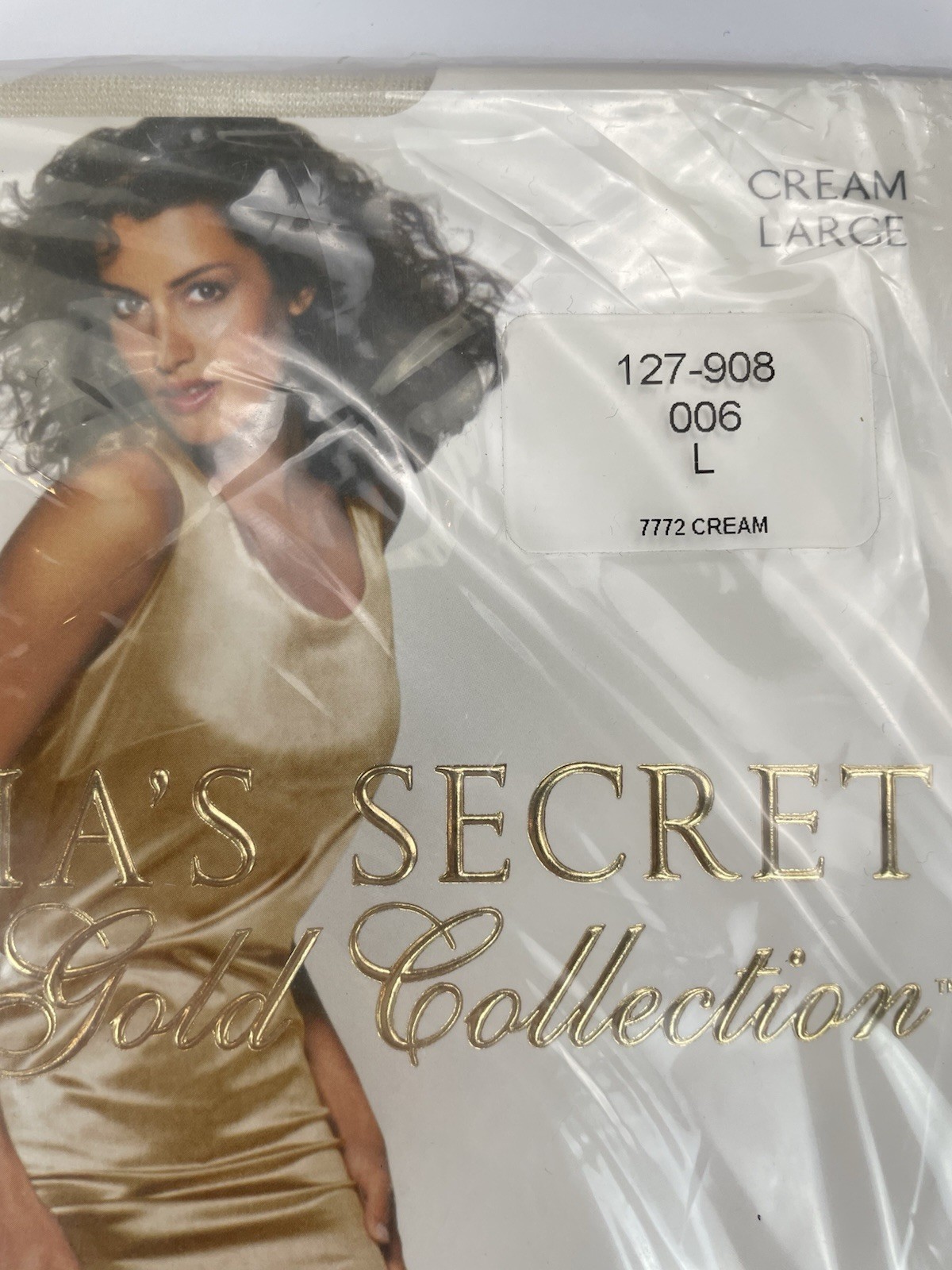 VTG New Victoria Secret Signature Gold GLOSSY SMOOTH CT Pantyhose Cream L NIP