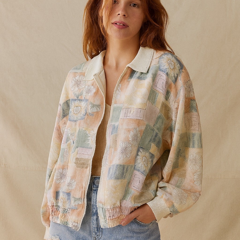 Vintage 1990s Teddi Pastel Multi Print Lightweight Jacket Windbreaker L/XL