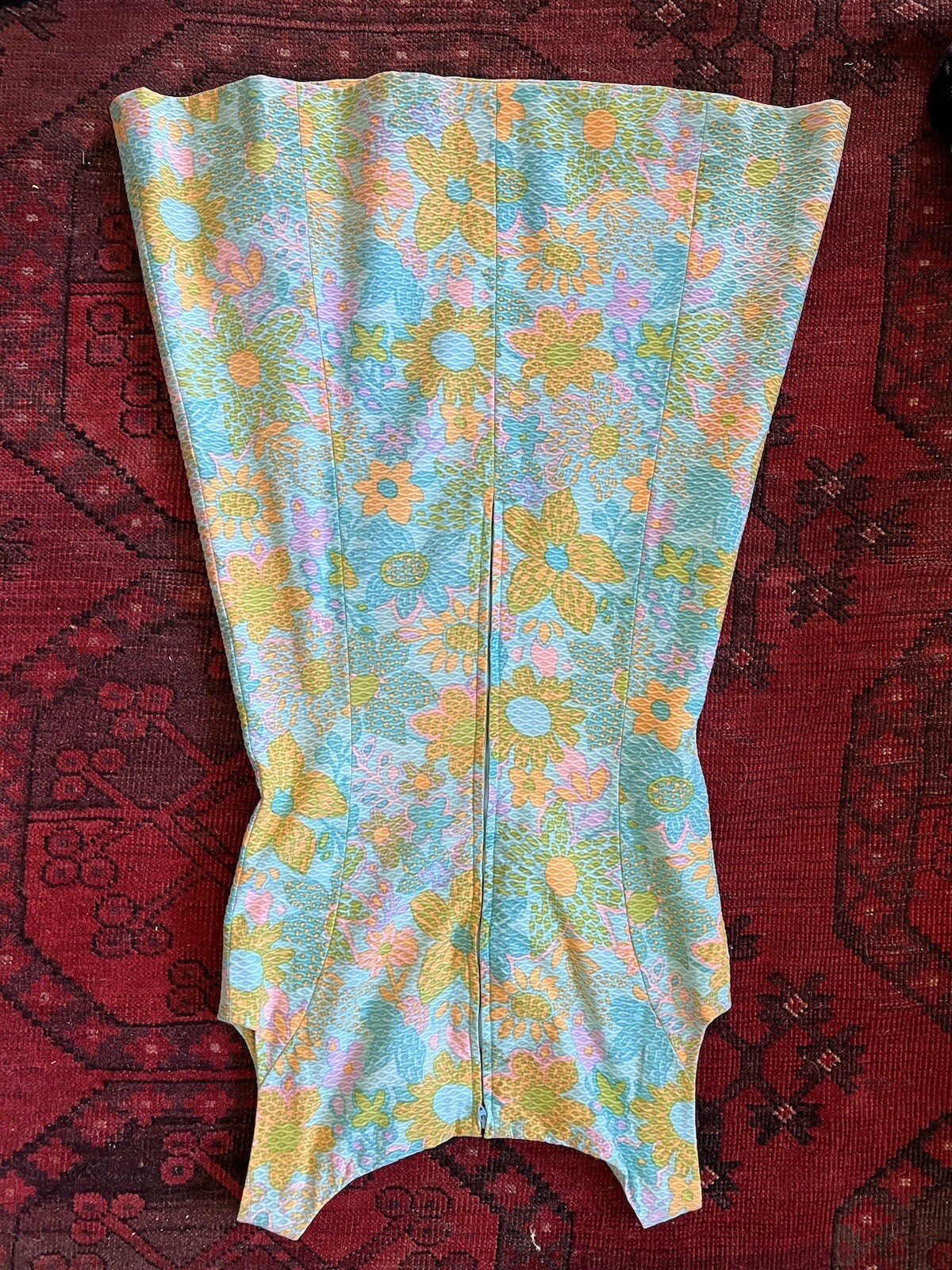 VTG 1960’s Green Pink Orange Damask Floral Shabby Chic Sun Mini Dress S M GREAT
