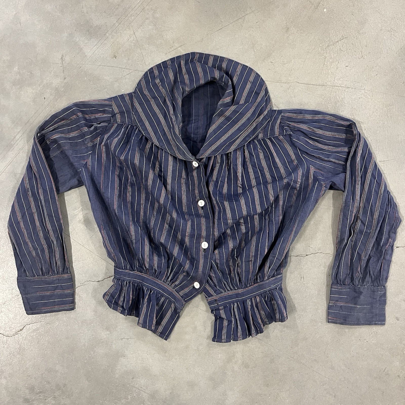 Antique Vintage Edwardian Victorian Indigo Dyed Cotton Blouse Shirt 1800s 1900s