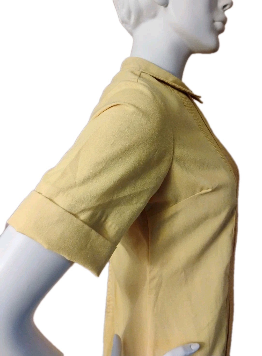 VTG 1970’s „the Art Shirt” Yellow Linen Pleated Ribbed Front Shirt Dress 9-10
