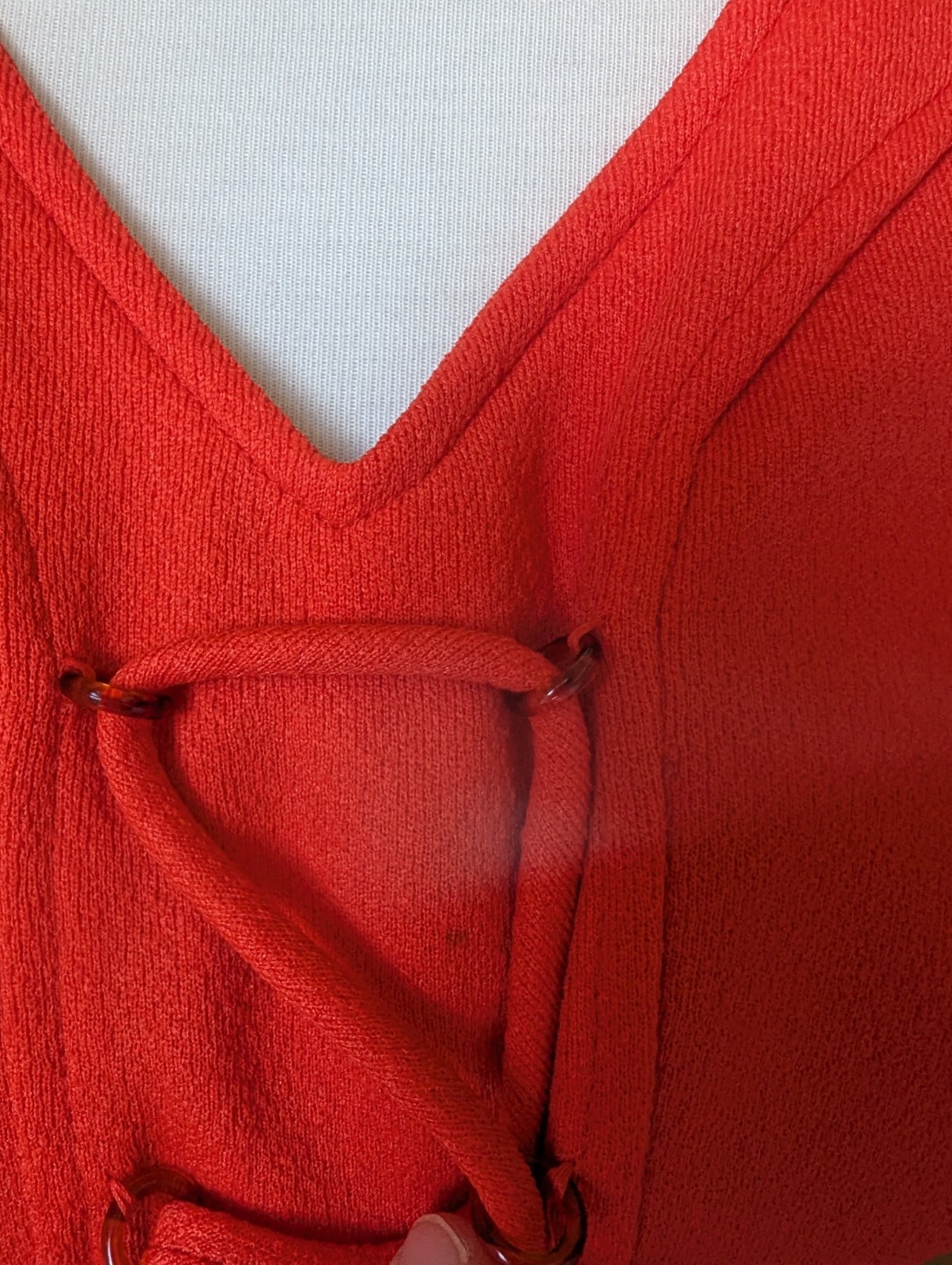 Vintage 70’s Lace Up Polyester Puff Sleeve Babydoll Mini Red Dress Size Small