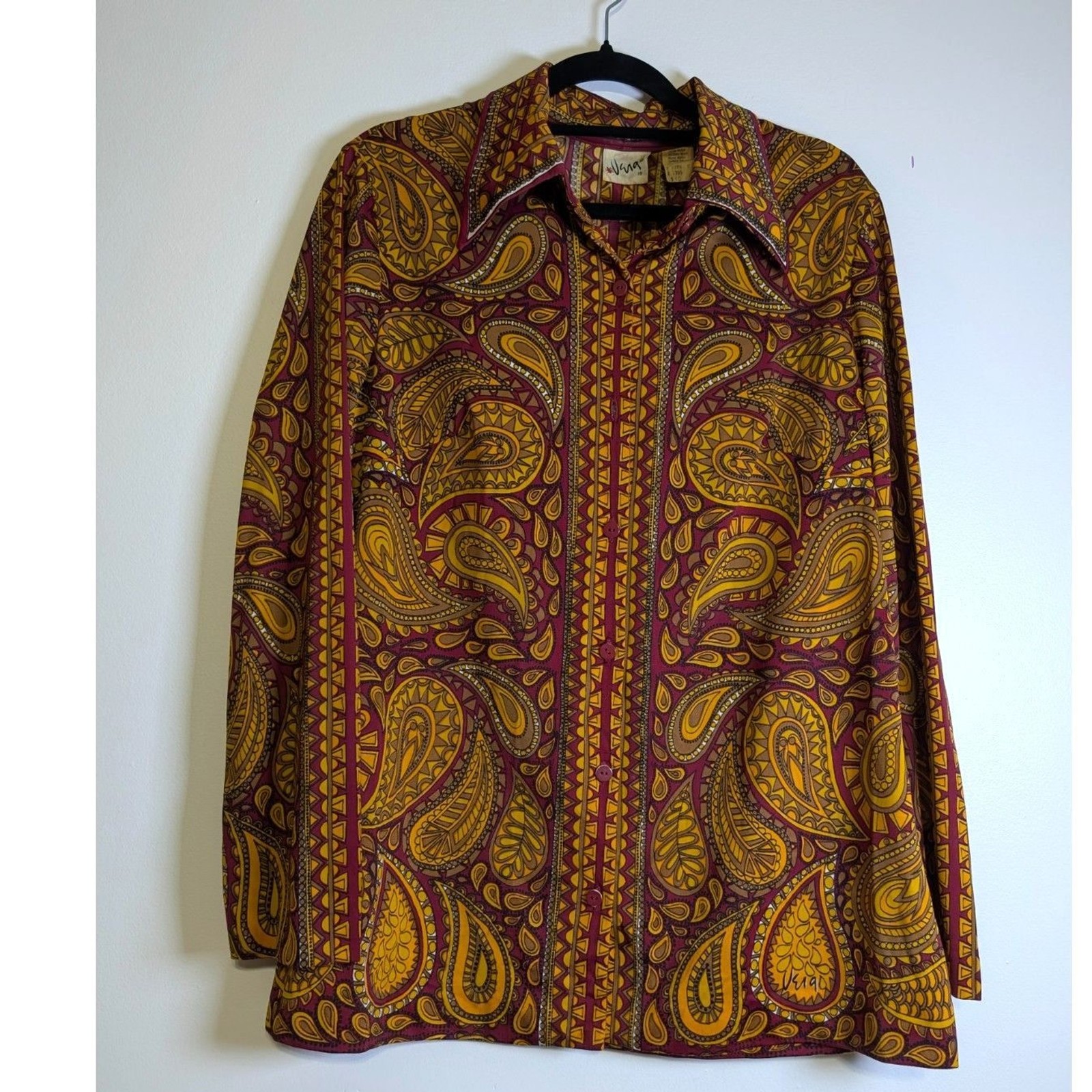 Vintage 70s Vera Neumann Paisley Blouse Butterfly Collar Boho Retro Mod Top 18