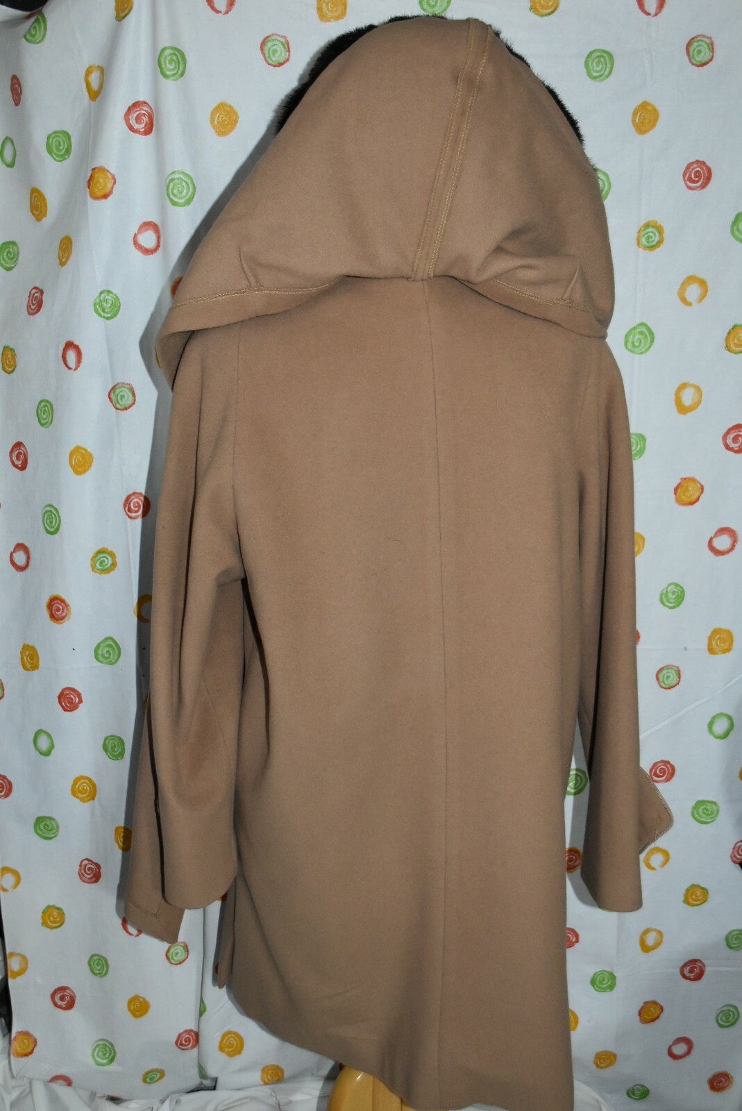 Vintage Dennis Basso WOOL blend BROWN DRESS hooded COAT WOMENS Large EUC