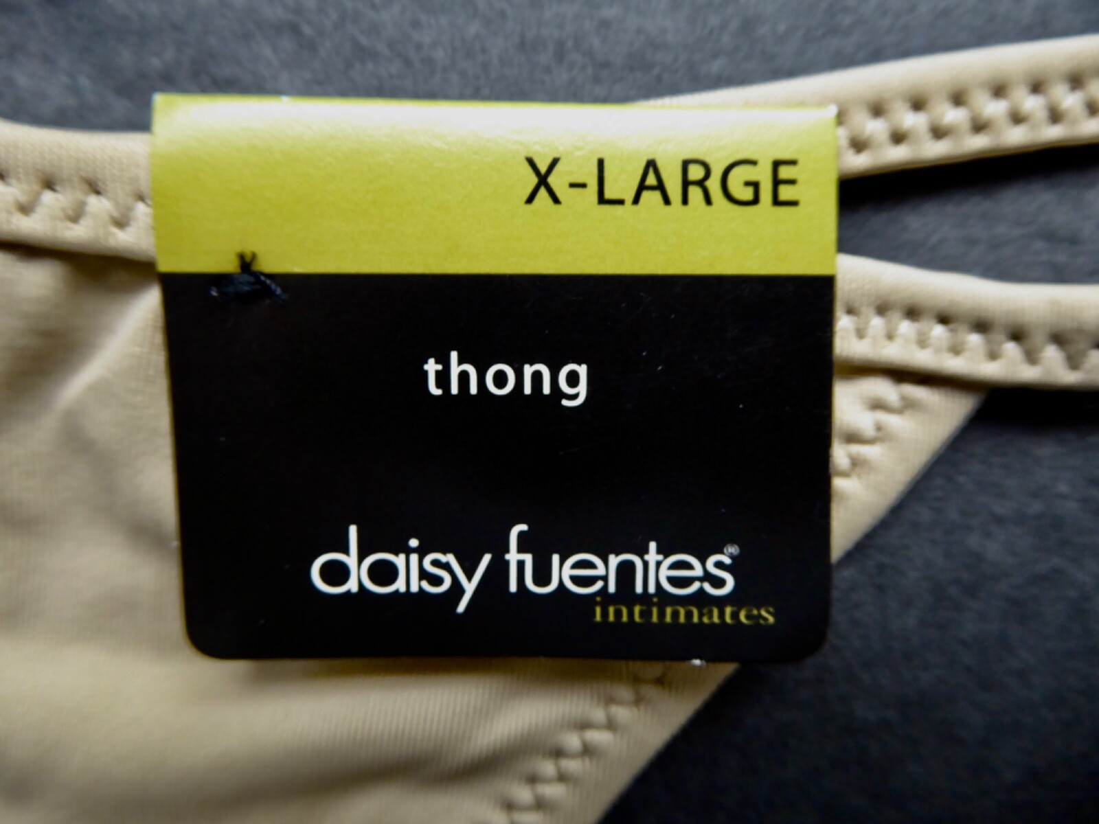 Daisy Fuentes Satiny String Thong Panties Silky Smooth Rhinestone Beige XL NWT