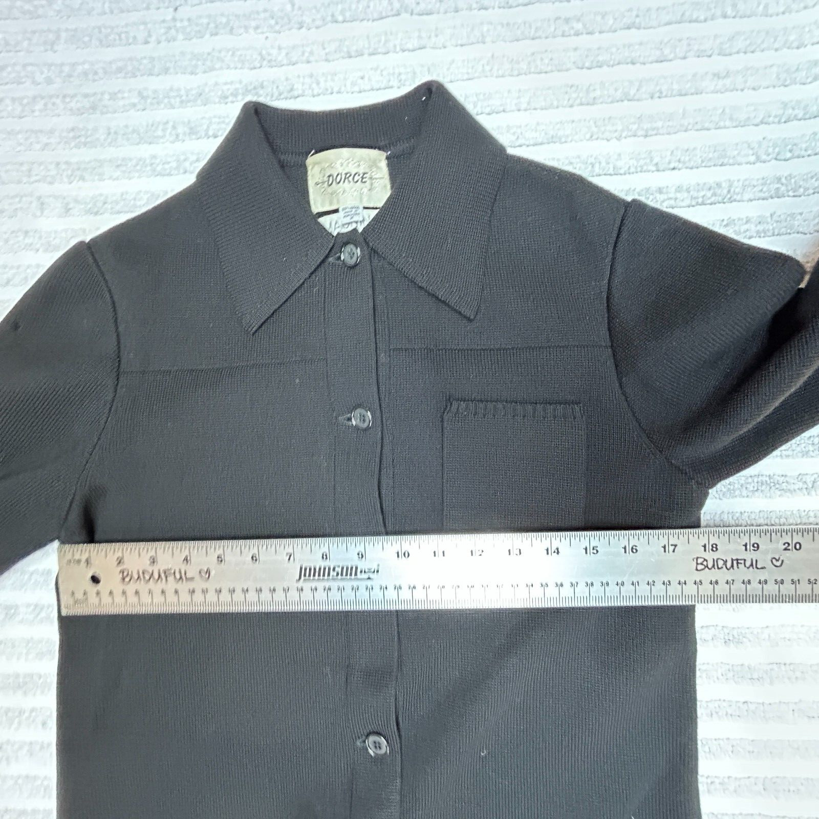 Vintage I. Magnin & Co. Dorce Women Button Front Wool Jacket Medium Black Collar