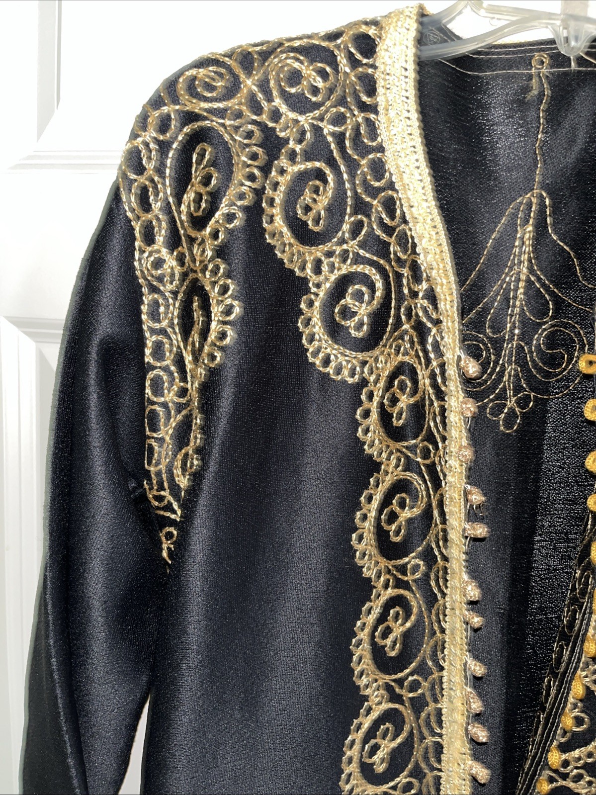 Vtg Caftan Robe Large Moroccan Gold Trim Small