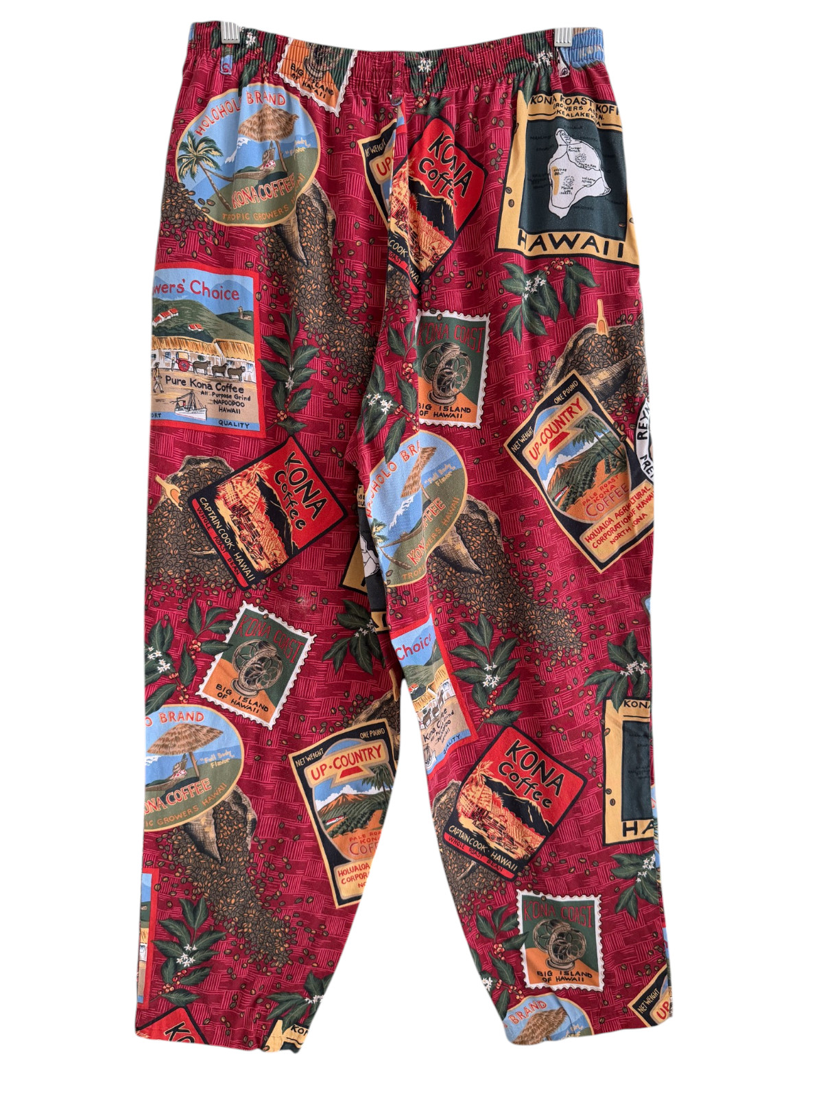 Reyn Spooner Vintage 90s Pants Kona Coffee Hawaiian Print Elastic Waist M