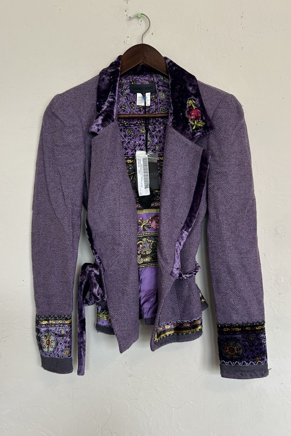 Vintage Y2K Renato Nucci Wool Silk Purple Fairy Velvet Floral Skirt Set 40 NWT M