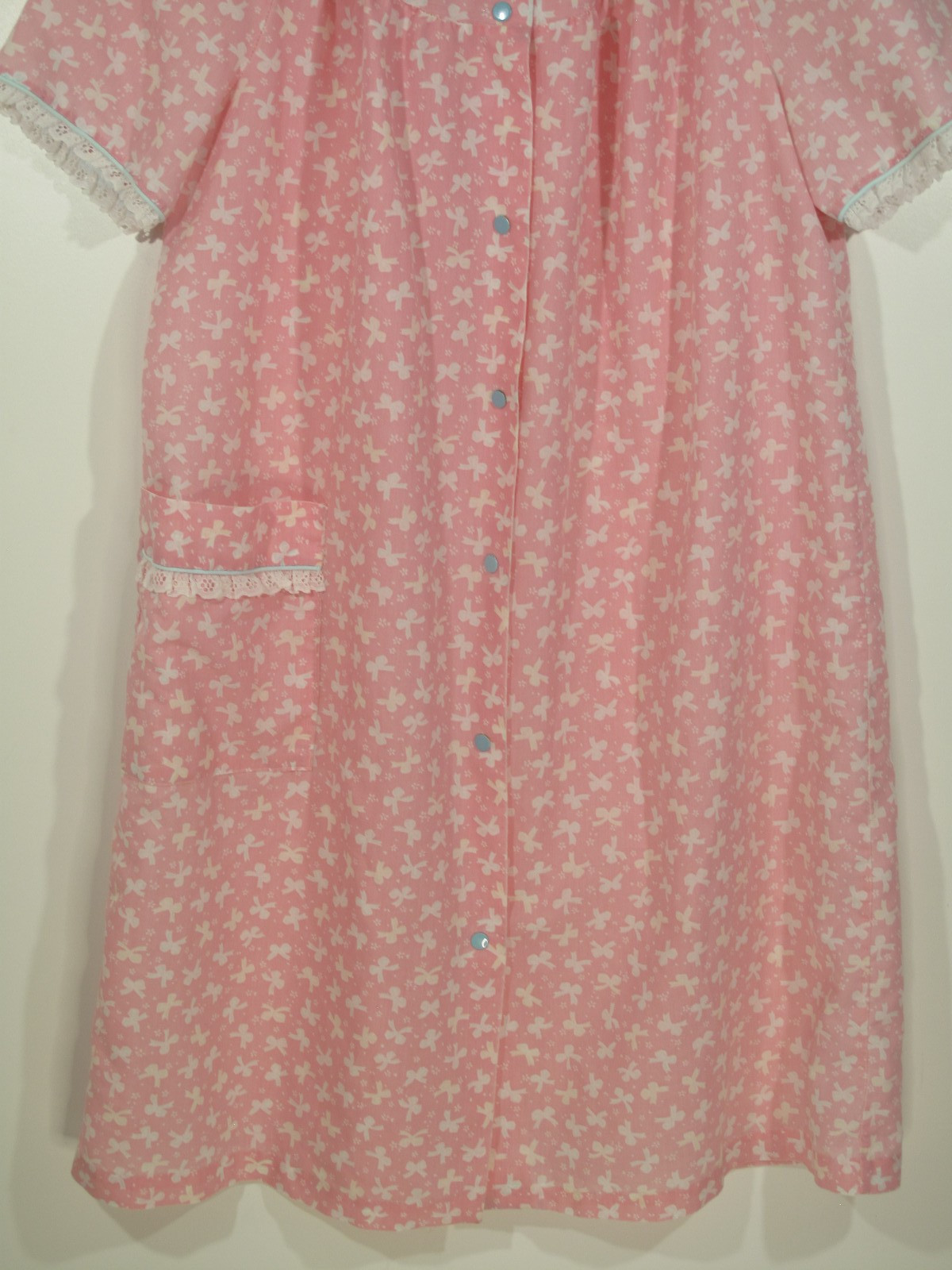 VTG Dan Ellen~Grannycore Nightgown Ruffles~Lace~Pink~Pocket~Bows~USA Made~Sz XL