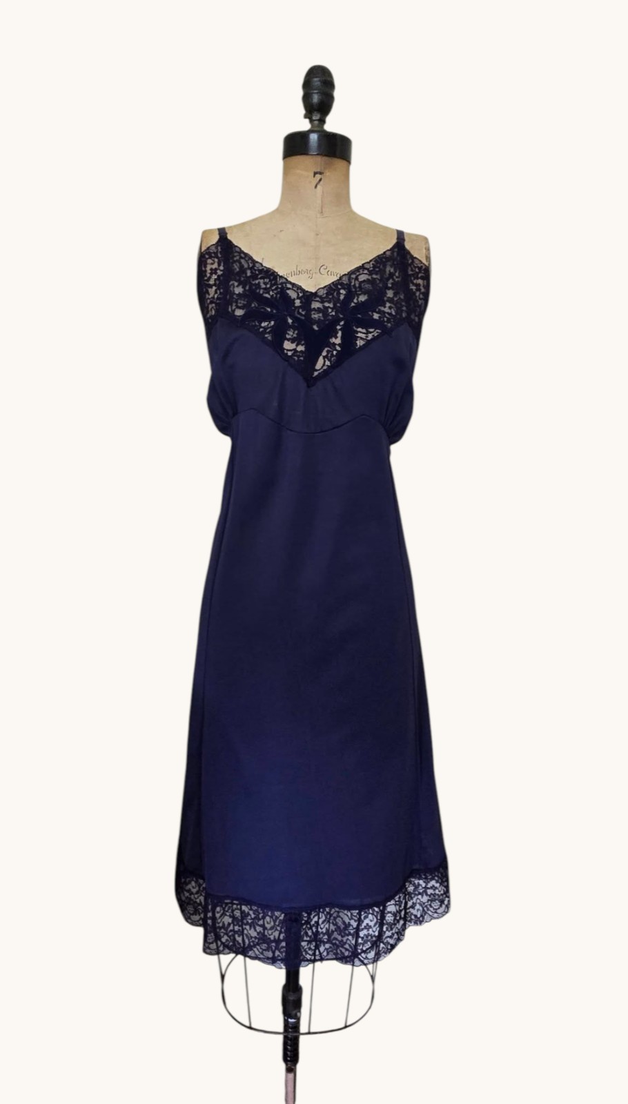 Plus Size Vintage 40s Blue Nylon Slip by Bradley Bust 44 Excellent