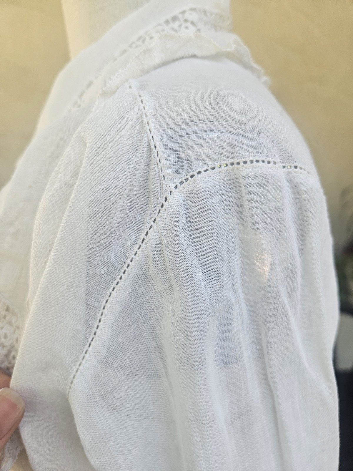 Antique 1900s Edwardian Cotton And Lace Button Up Blouse Delicate Pintucking…
