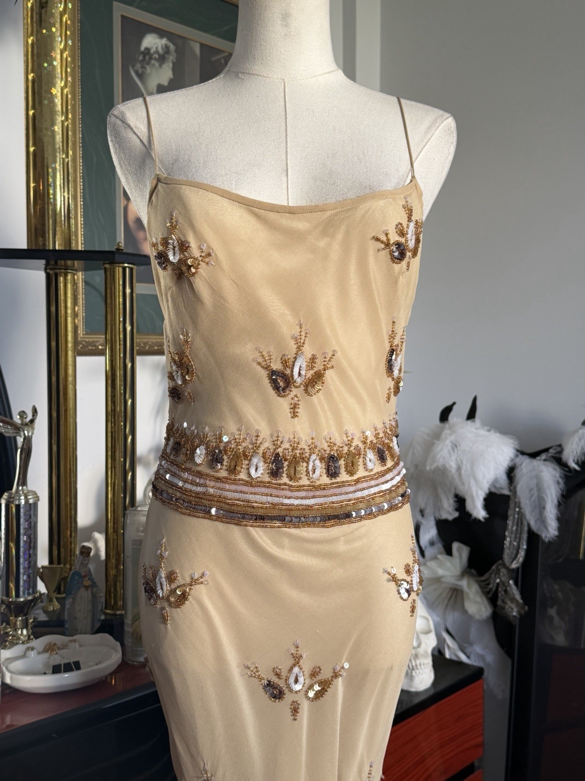 Vintage Papell Boutique Evening Silk Beaded Gown Size 6 NWT Deadstock Y2K