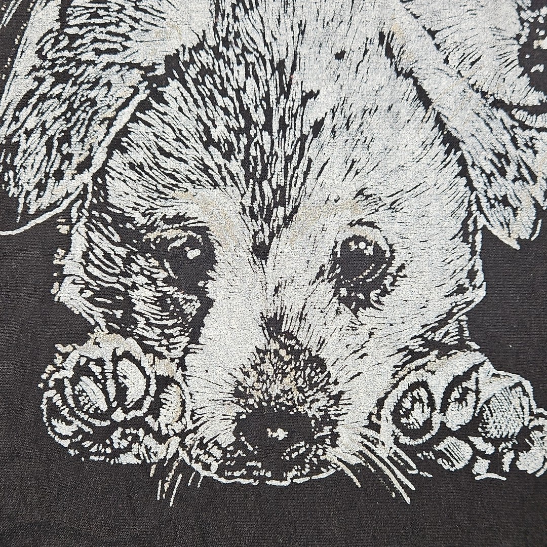 VTG 70s 80s Nancy Scott Pullover Puppy Dog Shirt Sz 44 Black 3/4 Sleeve USA Made