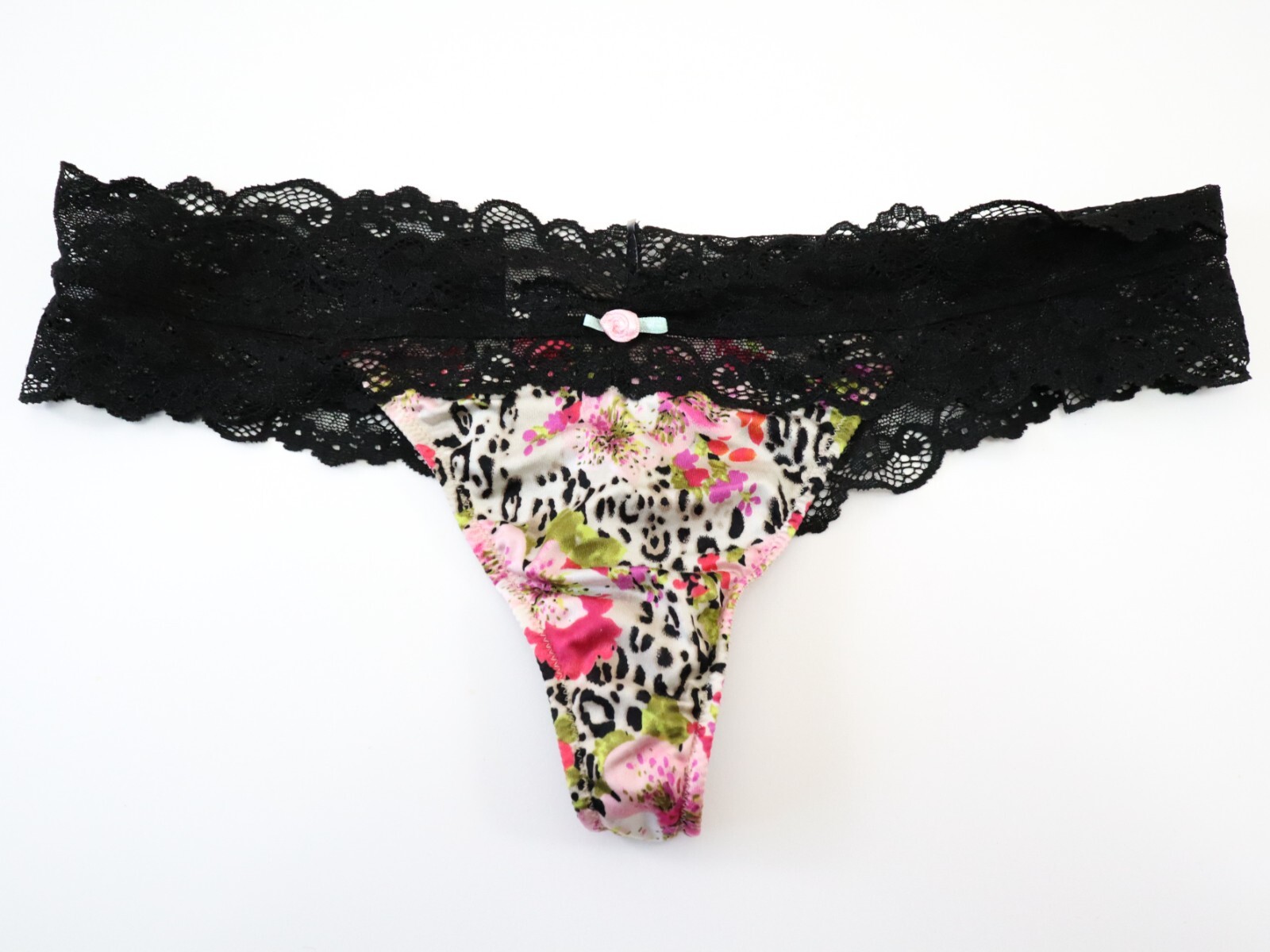TRUE VTG Victoria’s Secret 2011 Satin Silky Lace Tanga Thong Panty MEDIUM