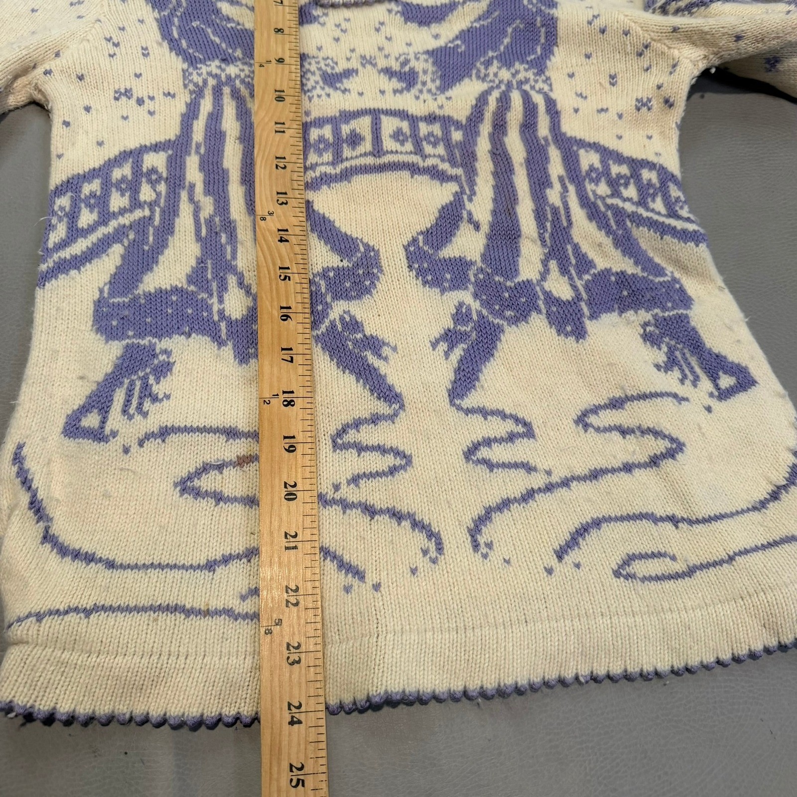 VTG Angora Lambswool Blend Sweater Ice Skate Y2K Cream Snow Fair Isle-L-4981