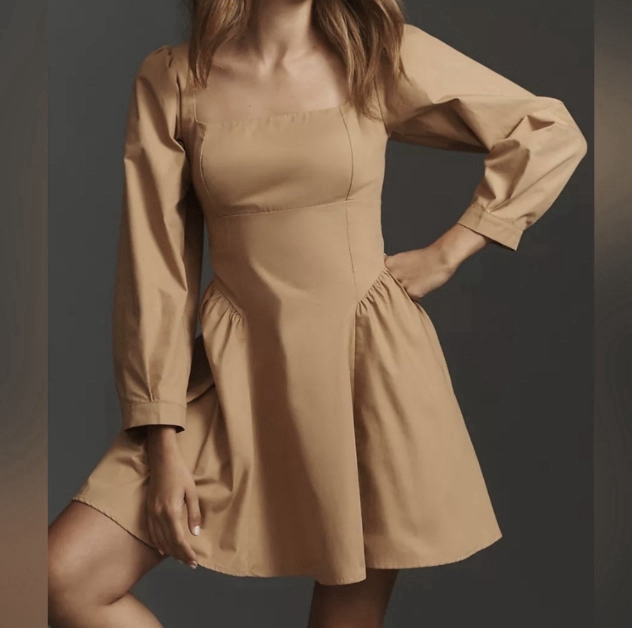 BY ANTHROPOLOGIE LONG-SLEEVE SQUARE-NECK POPLIN MINI DRESS Size XL