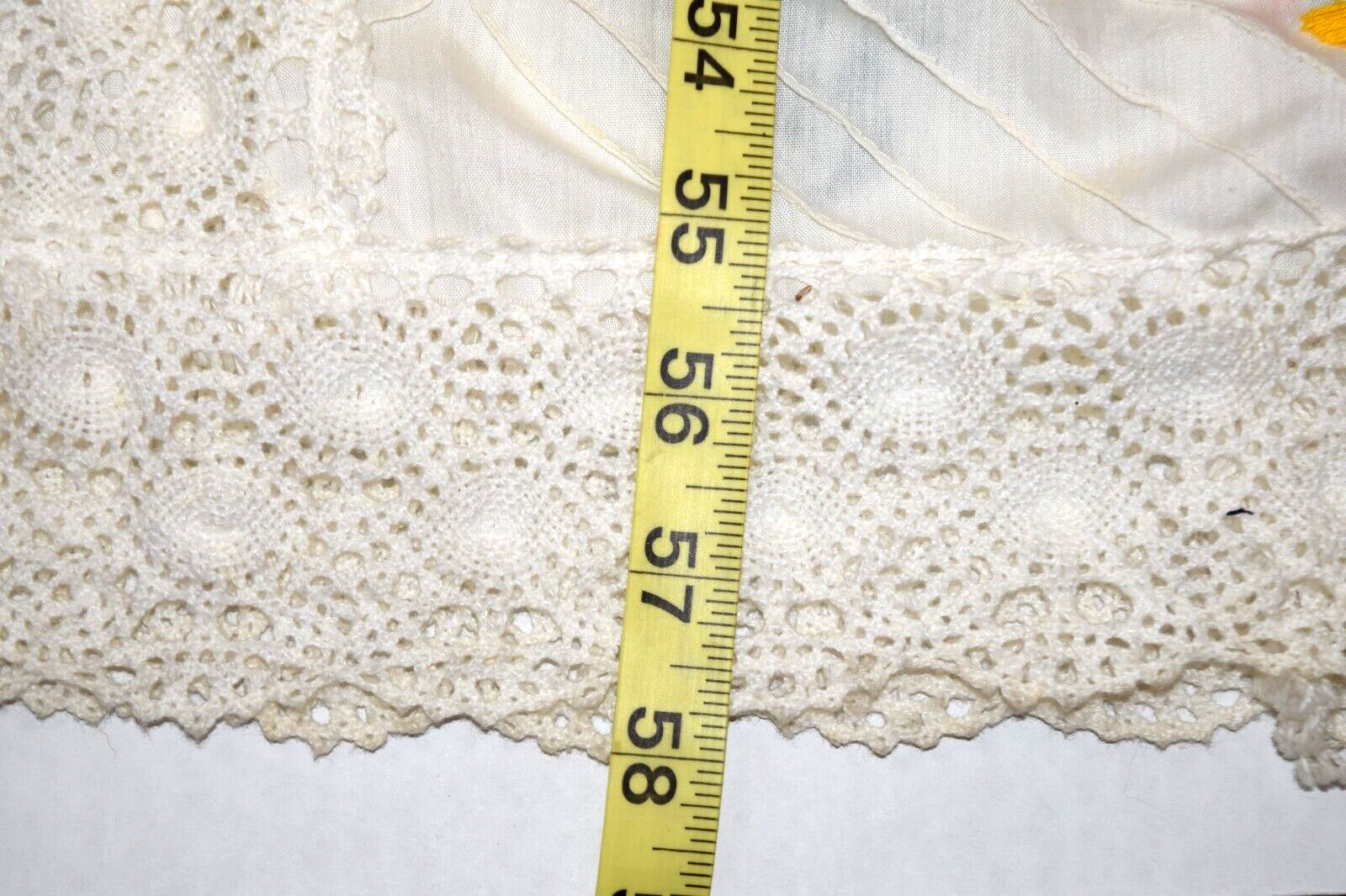 Vintage Dress Size S/M 70s White Crochet Colorful Floral Embroidery Empire Waist