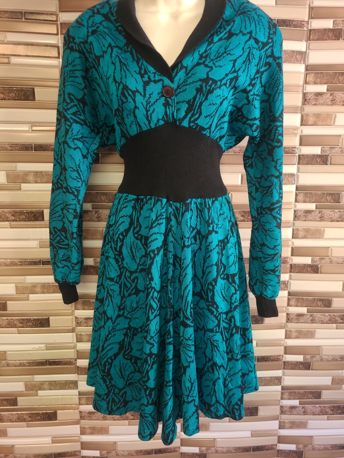 Vintage Rare Jamie k San Francisco Green Sweater Dress Shoulder Pads sz 8