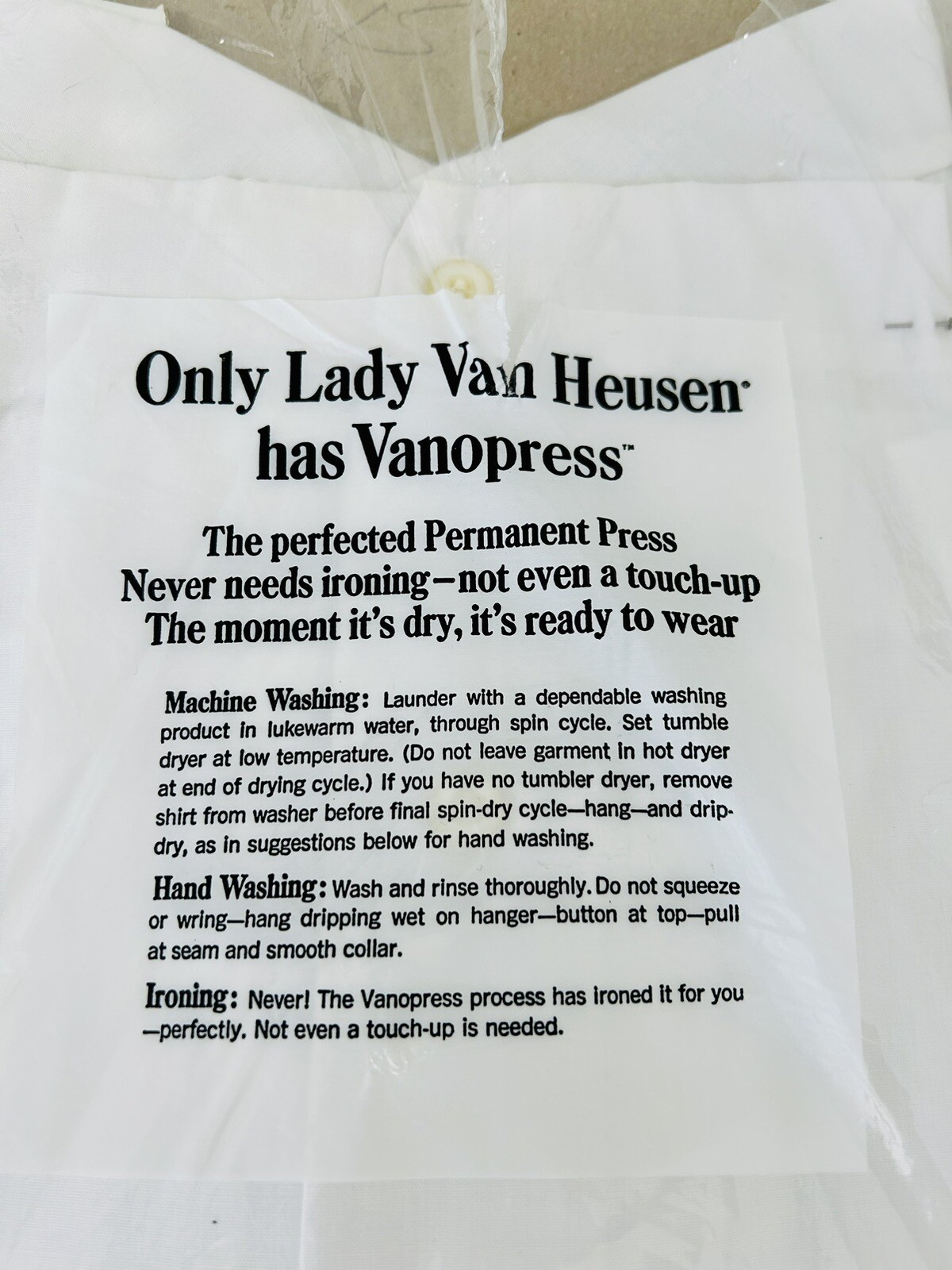 Vintage Lady Van Heusen Vanopress White Blouse Roll-Up Sleeves No Iron 14 NOS