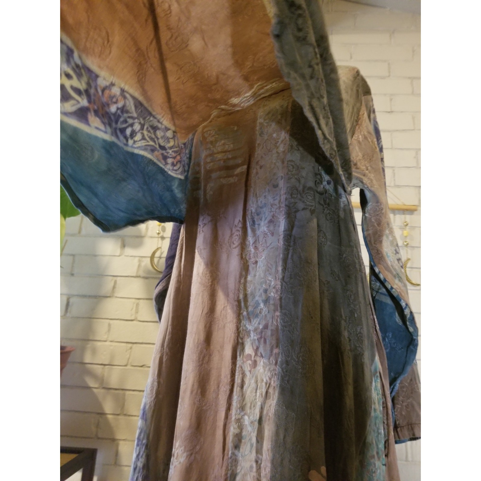 Vintage Mission Canyon Santa Barbara Batik Silk Jacquard Maxi Dress XL Boho