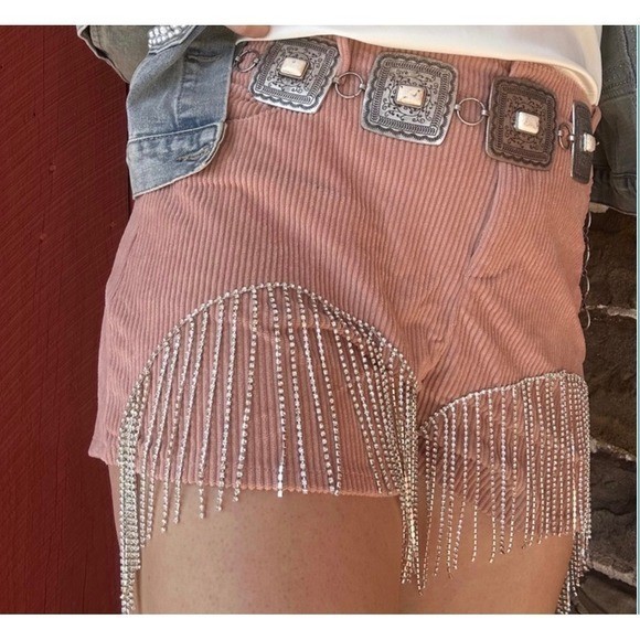 *NEW* Large Savanna Jane Corduroy Rhinestone Fringe Western Shorts High Waisted
