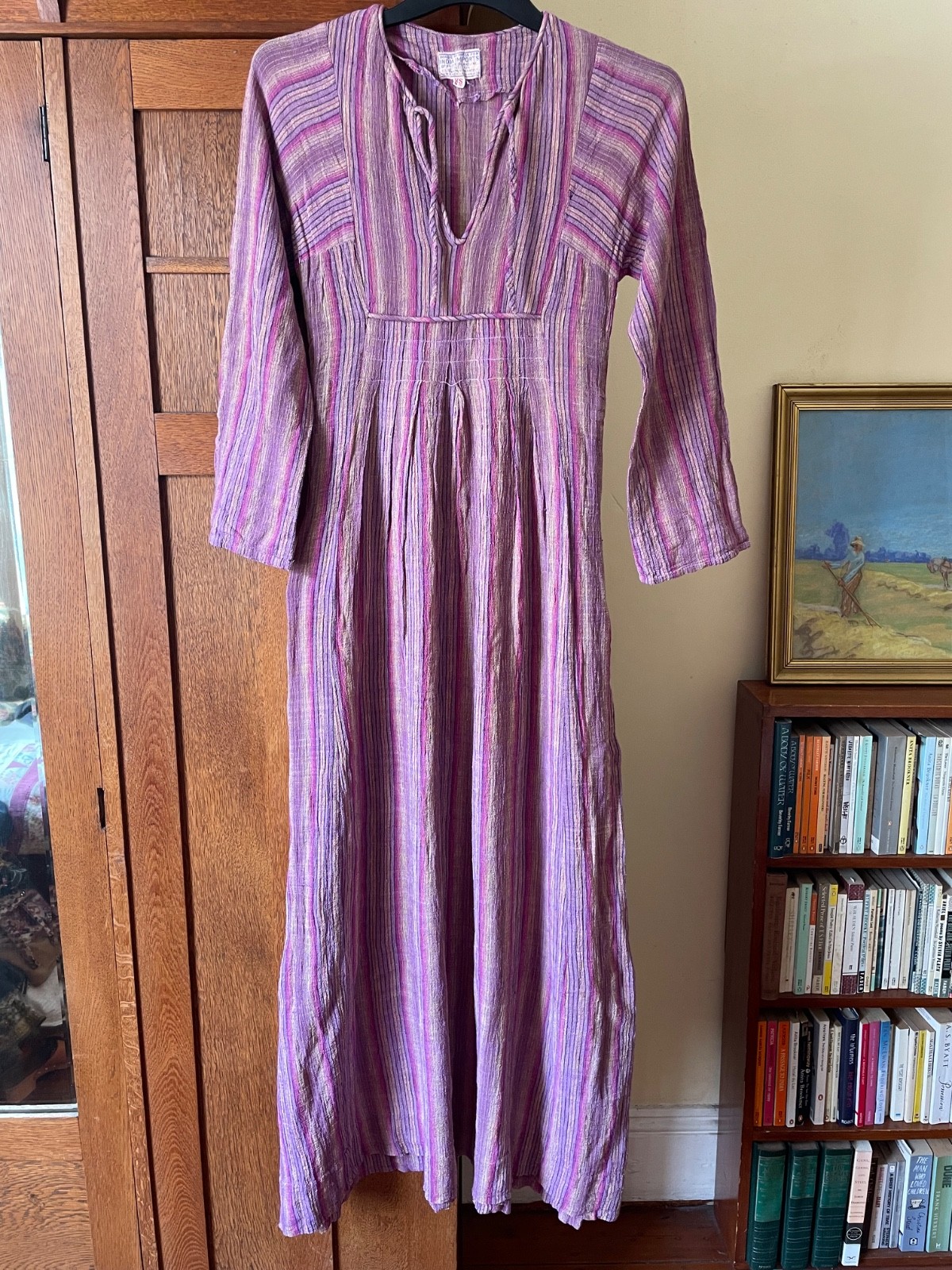 India Imports Rhodes Island XS Vintage 1970s cotton gauze maxi peasant dress