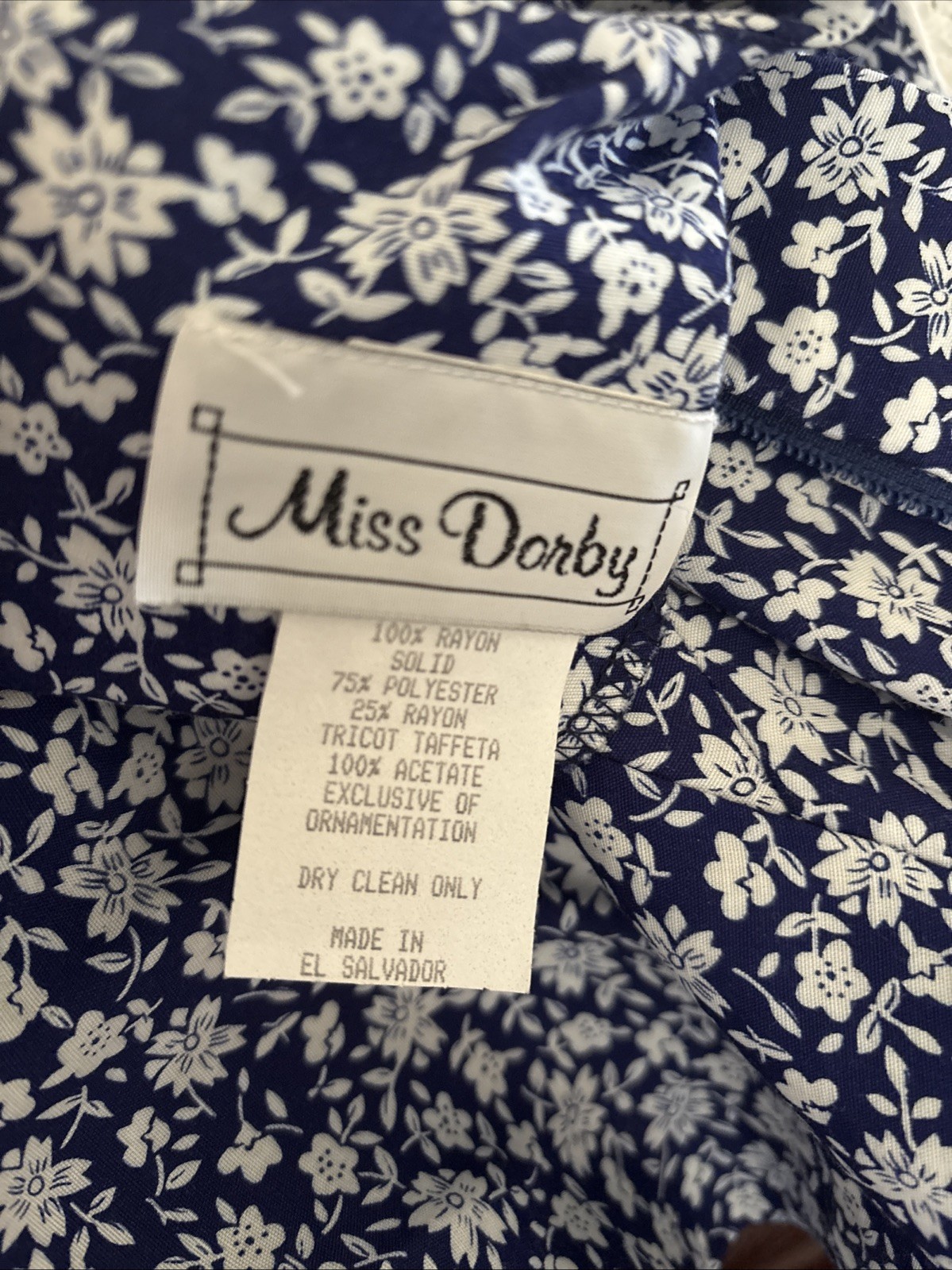 Vintage Miss Dorby Dress Lace Collar Cottagecore 80s Blue/White Floral Sz 10.