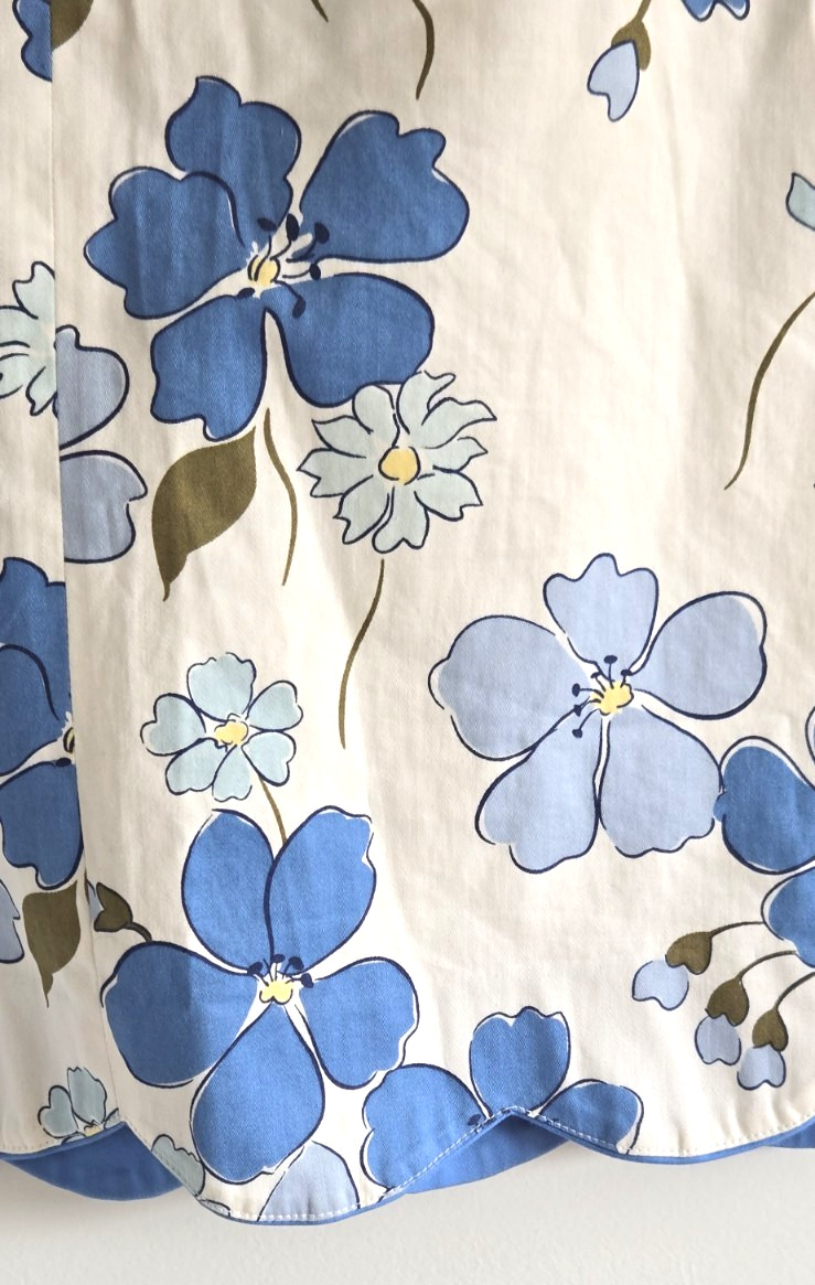 Willi Smith Women’s Blue Floral Print Skirt Scalloped Hem Sz 8 Cotton Blend W36