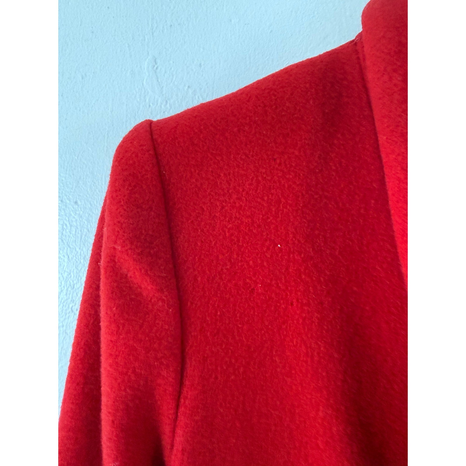 Vintage I Magnin Ethel Pear One Up Red Wool Shawl Collar Double Breasted Coat