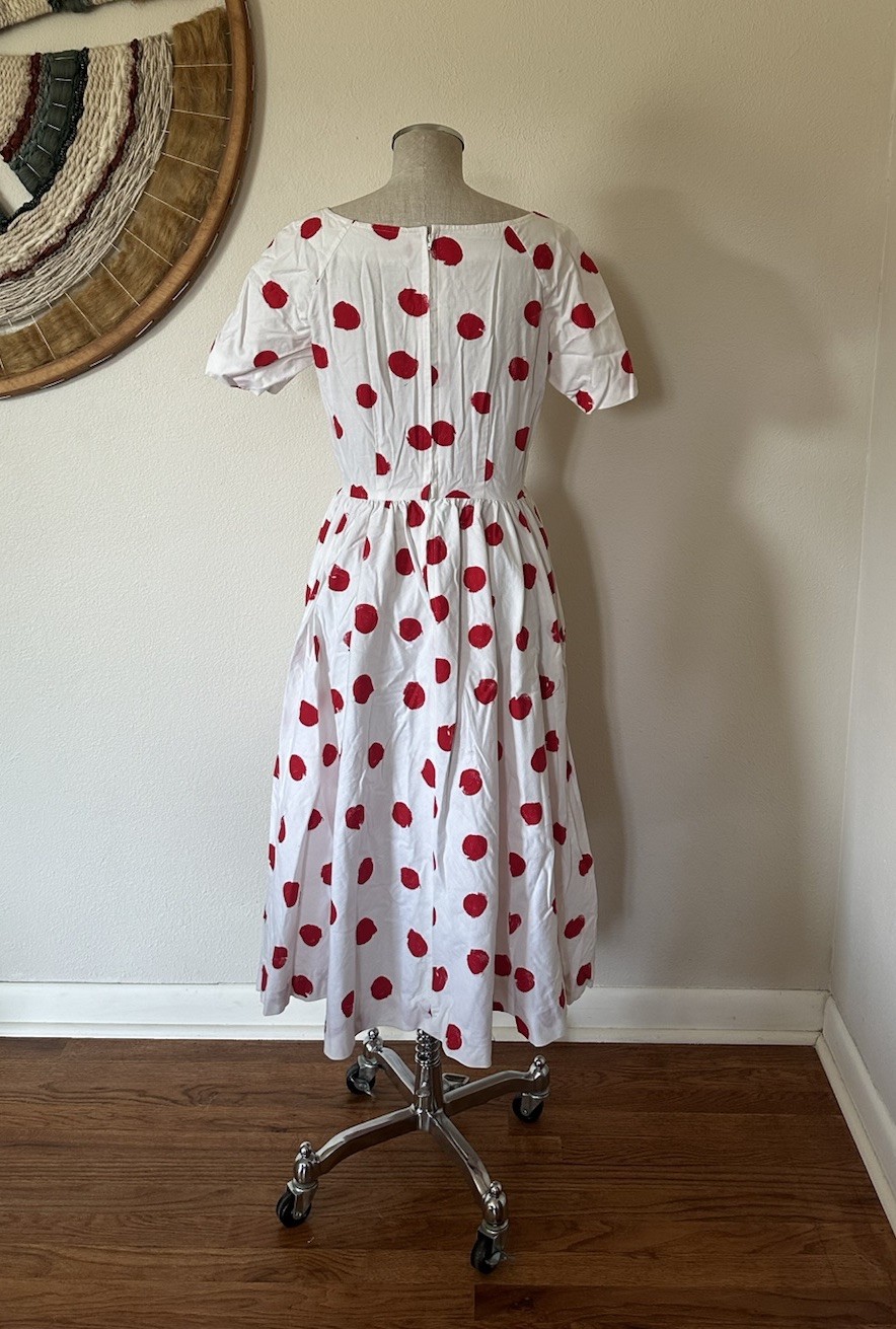 Vintage 80s Tea Dress Yayoi Kusama Inspired Red Polka Pockets Woman’s S/M