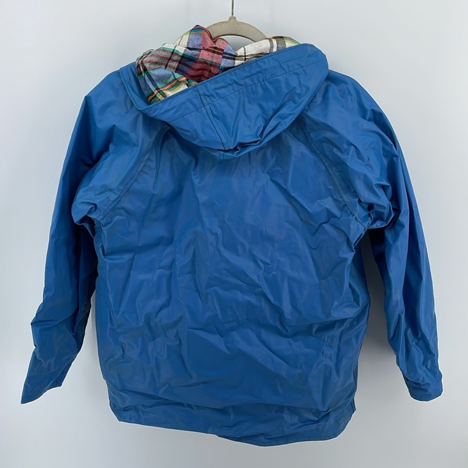 Vintage Sailmaker PVC cotton plaid flannel lined button up hooded raincoat sz S