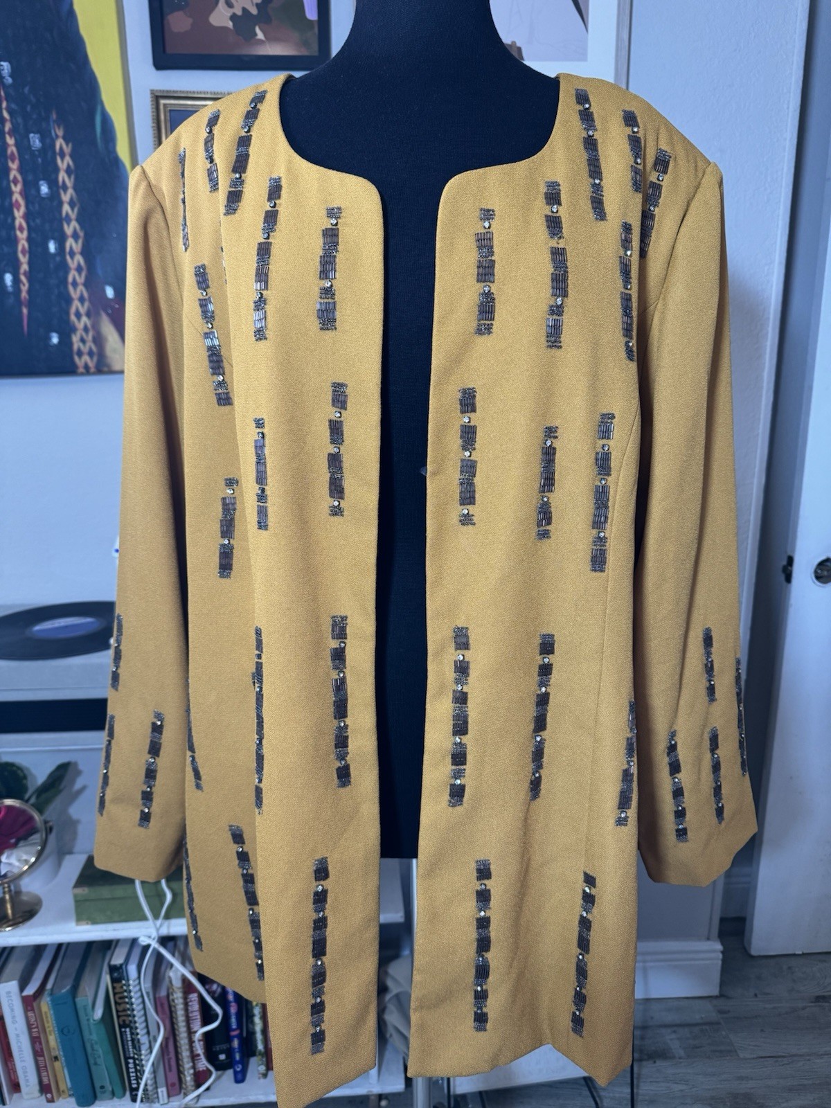 Vintage Beaded Mustard Blazer
