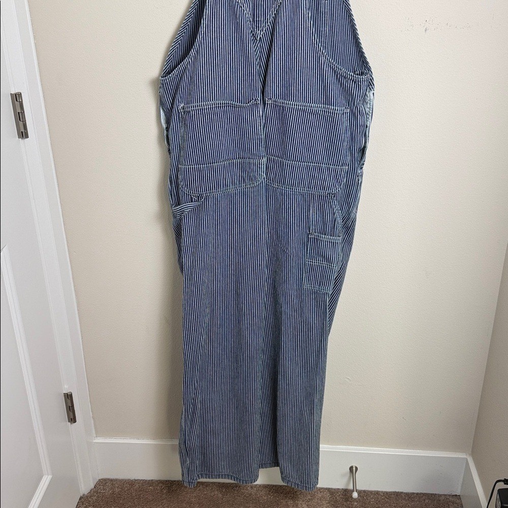 Vintage Key Hickory Blue & White Stripe Overalls L/XL Nautical Coastal