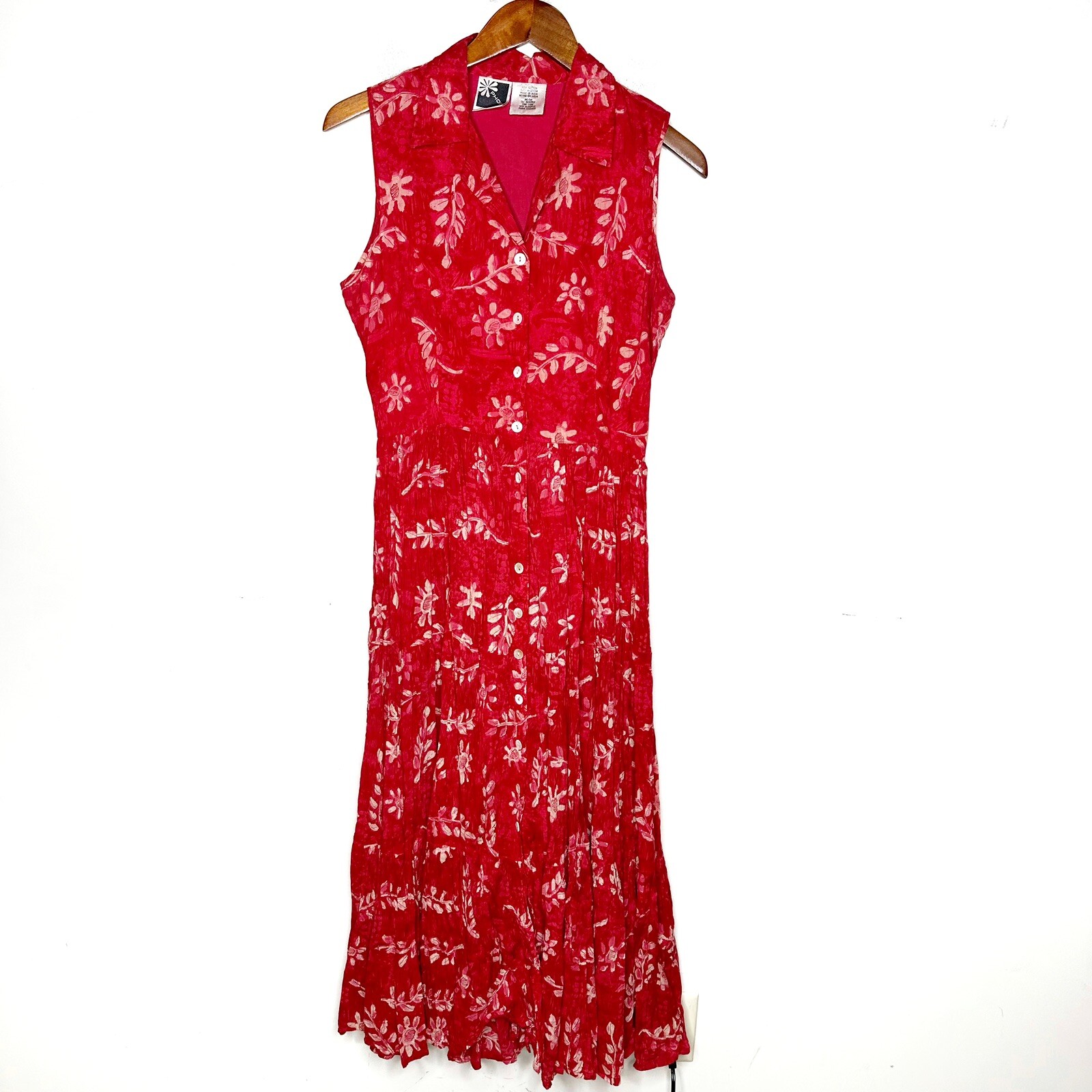 Phool Vintage 1990’s Indian Cotton Tiered Maxi Dress Red & Cream Size Medium