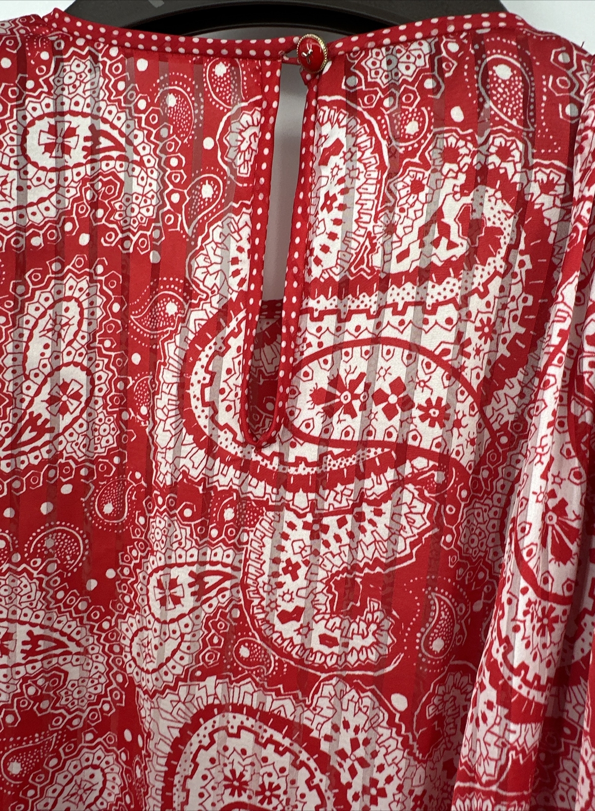 Diane Freis Georgette Red Paisley Polka Dot Dress With Shoulder Drape Cascade