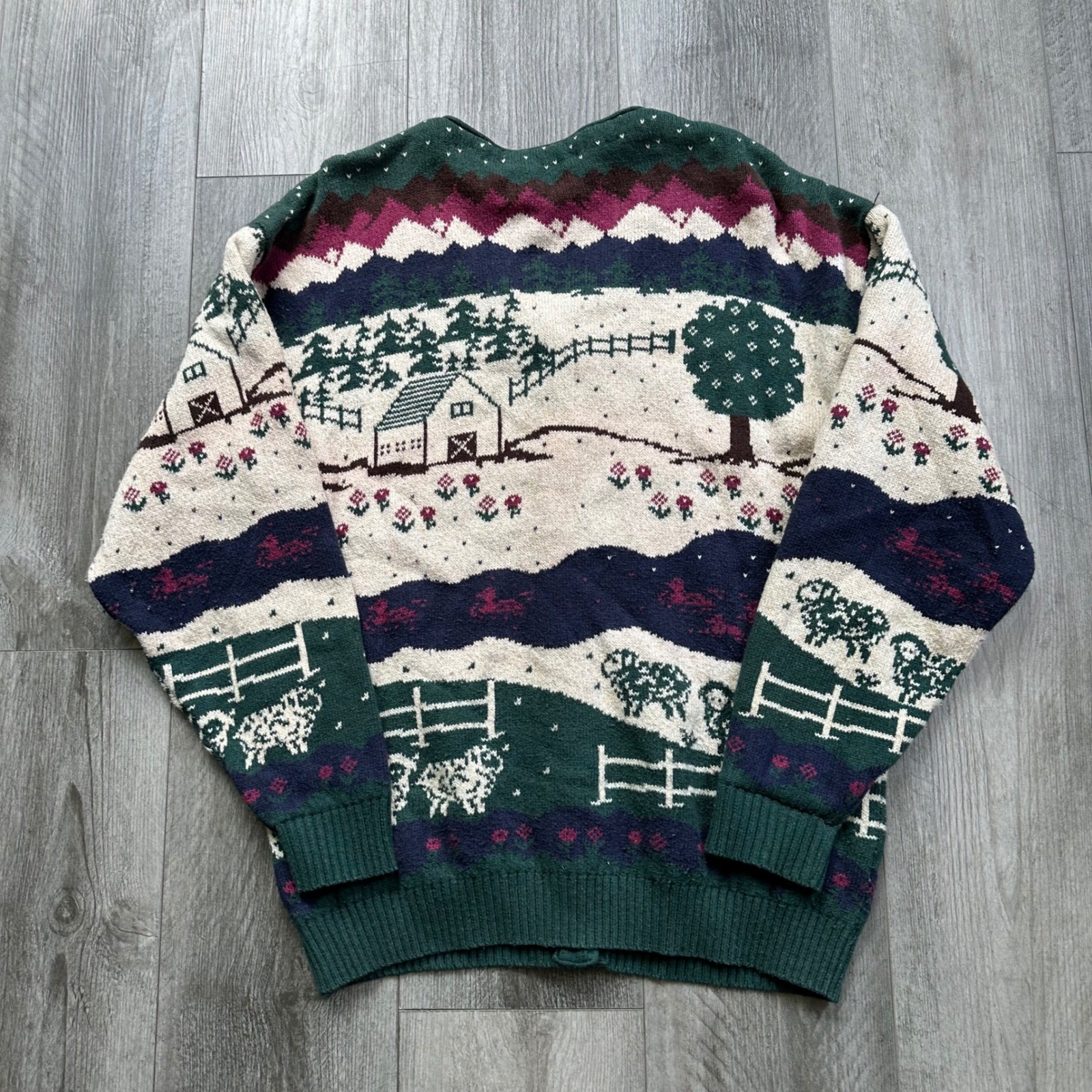 Vintage Nature Womens Northern Reflections Cardigan Sweater Green Wool Blend S/P