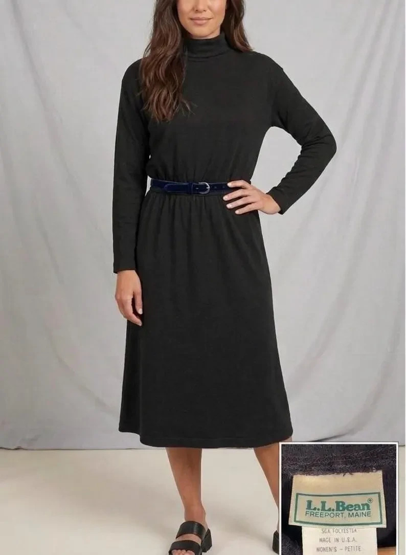 Vintage 1980s LL Bean Classic Simple Tshirt Material Black Dress Made In USA M