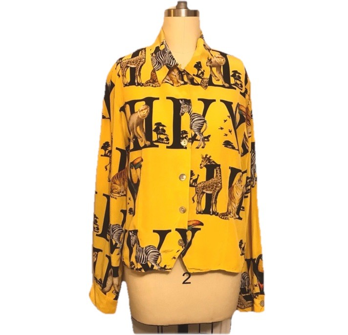1980’s Peter Martin 100% Silk alphabet animal Long Sleeve shirt top Sz 12