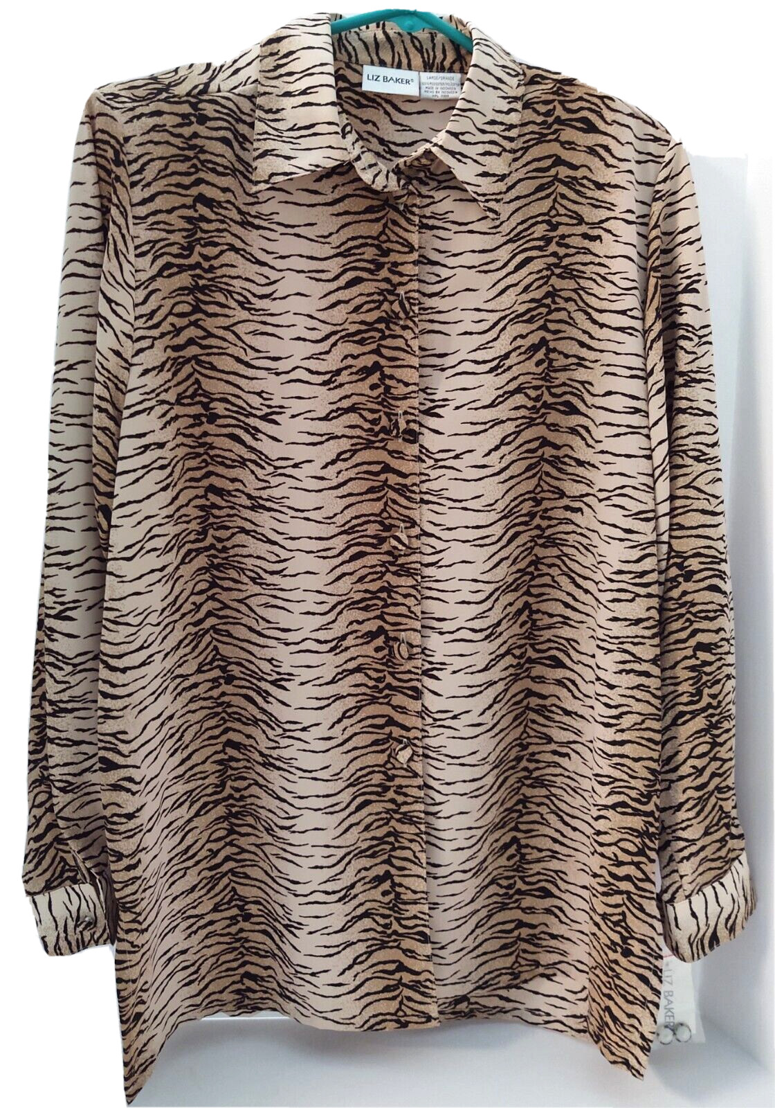 Vintage Liz Baker Tiger Brown Blouse Large