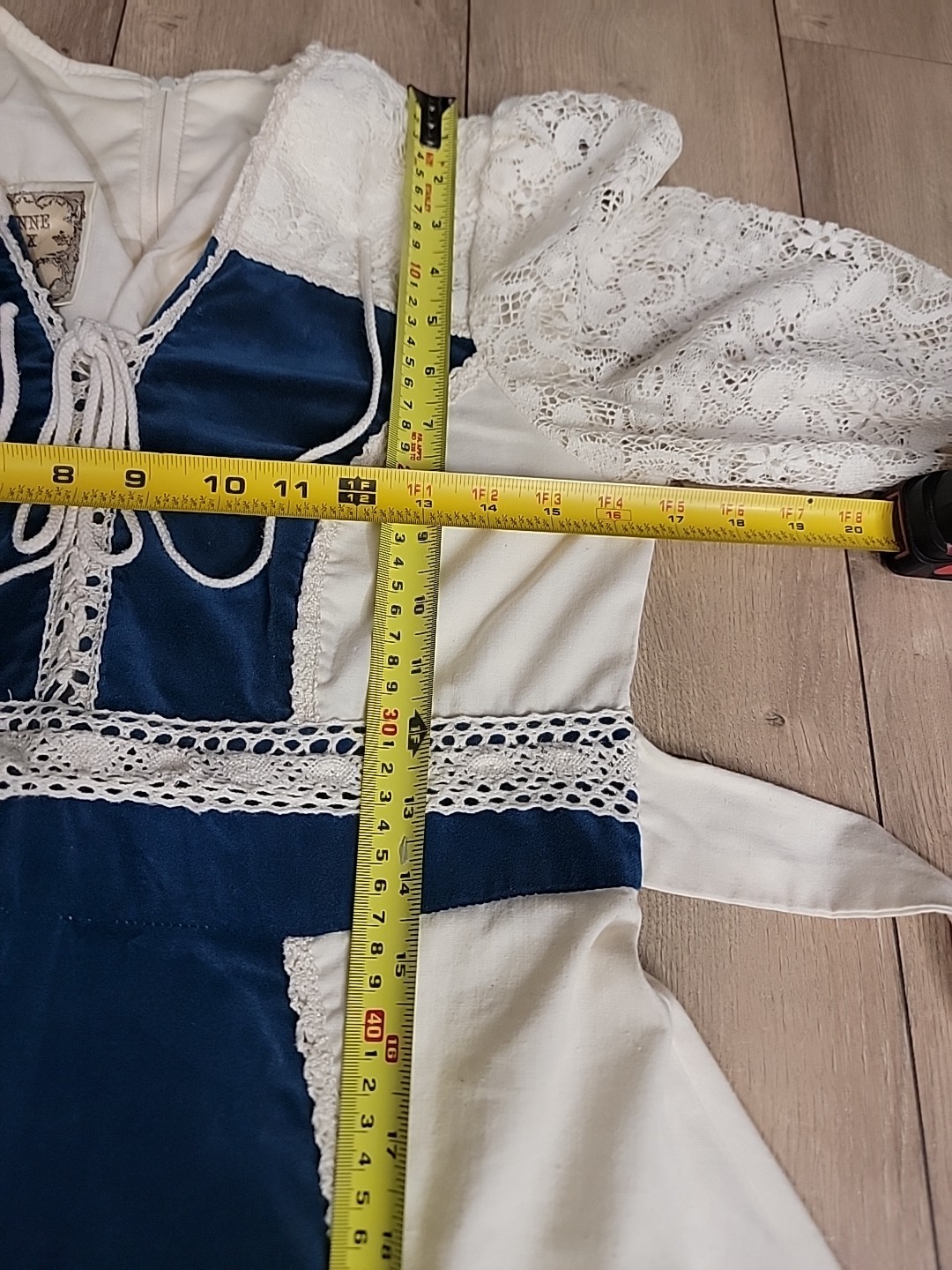 VTG Gunne Sax By Jessicas Prairie Lace Corset Maxi Dress Ivory Blue Boho